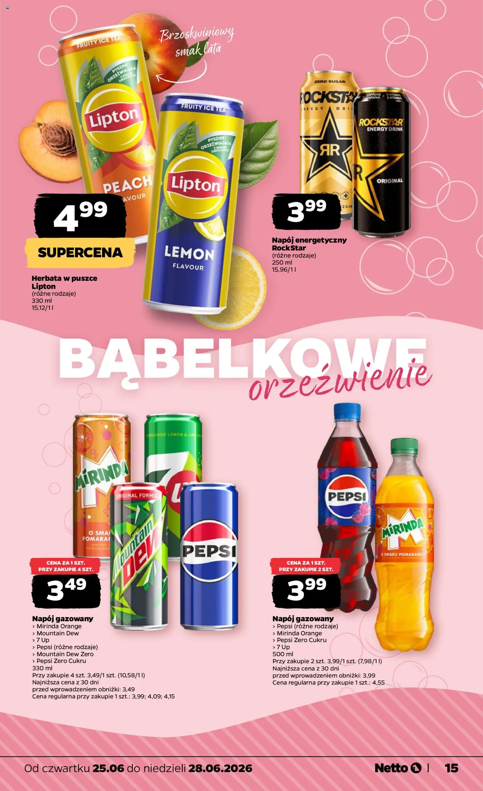 Netto gazetka od czwartku spożywcza od 25.06.2026 | Strona: 15 | Produkty: Ice Tea, Pepsi, Herbata