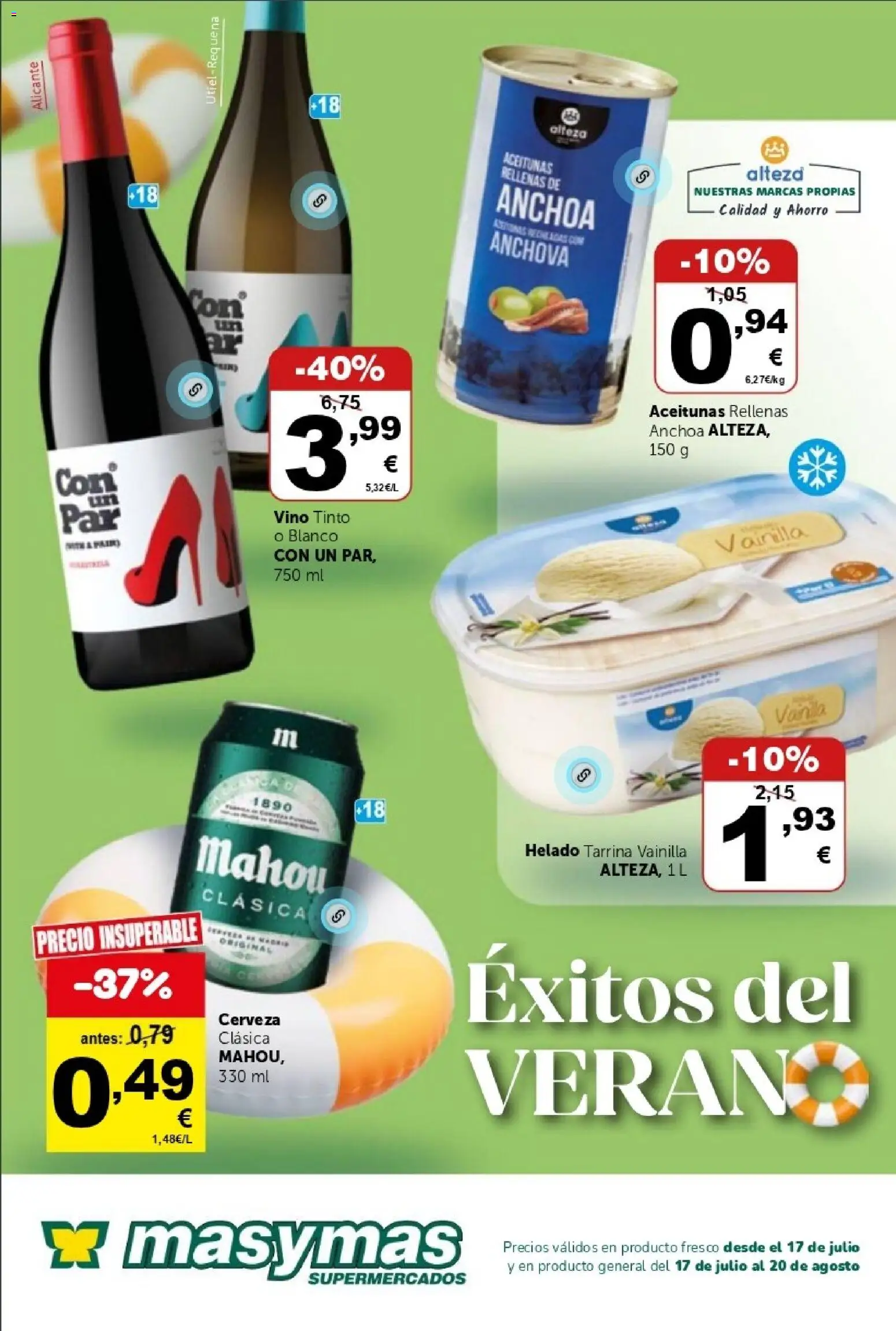 Masymas folleto │ válido desde el 17/07/2026 | Página: 1 | Productos: Vino, Cerveza, Helado, Anchoa
