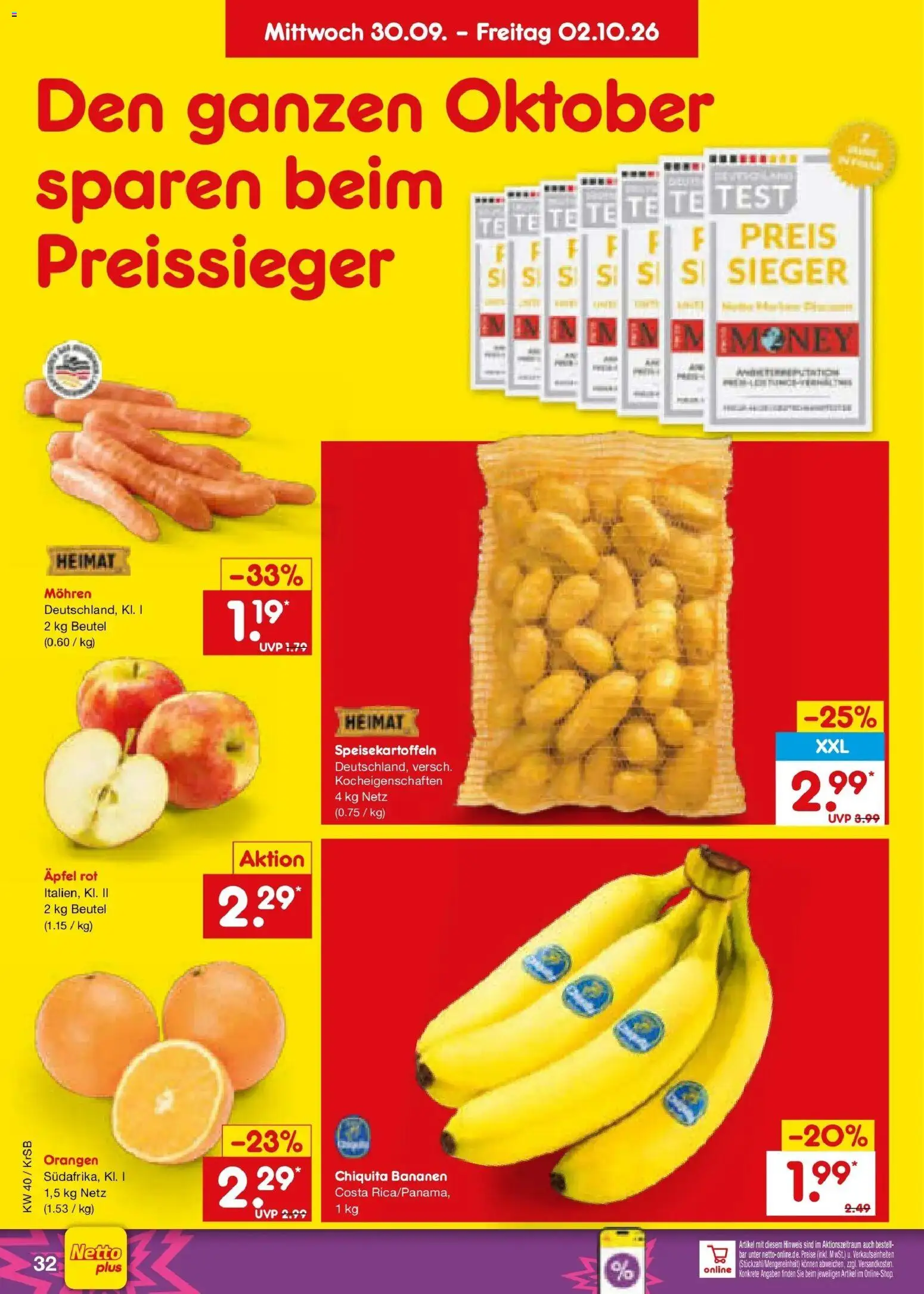 Netto Marken-Discount Prospekt Jüchen – gültig ab 28.09.2026 | Seite: 50 | Produkte: Äpfel, Bananen, Orangen, Mohren