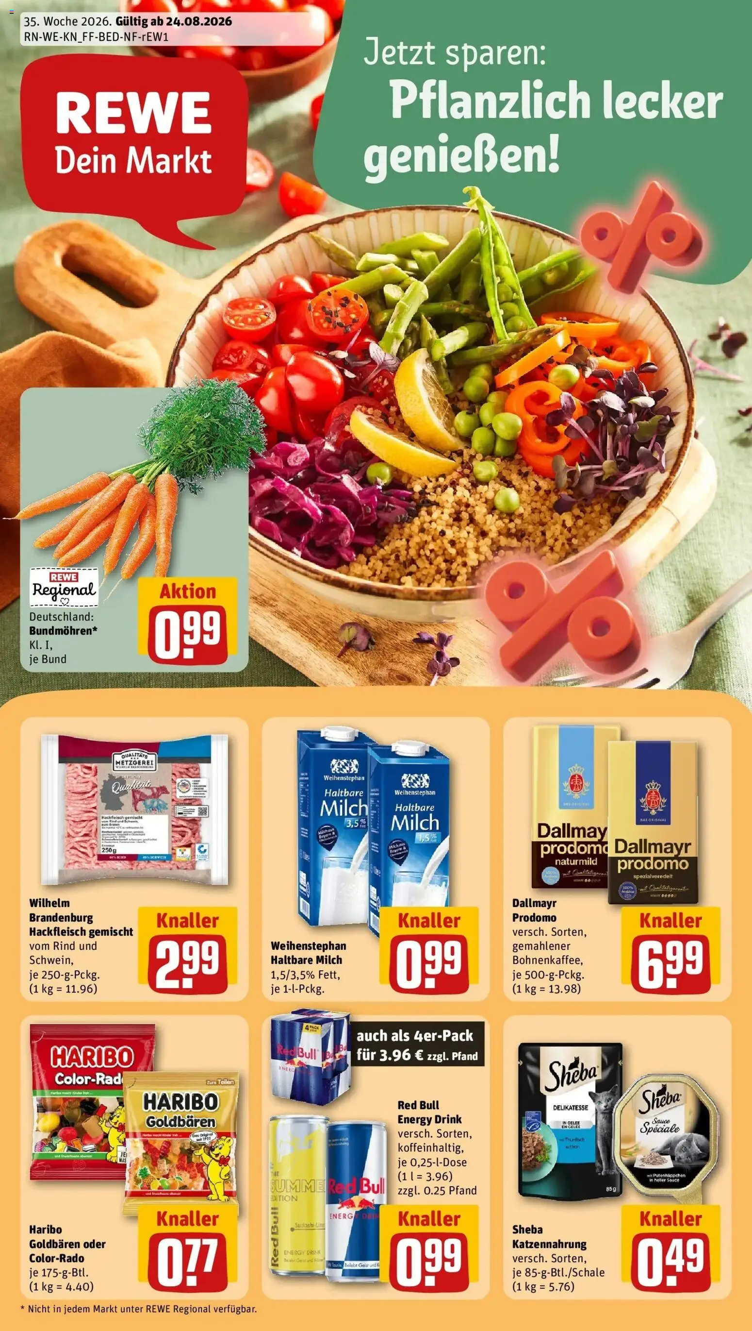 REWE Prospekt ab 24.08.2026 zum Blättern » Angebote | Seite: 1 | Produkte: Haribo, Milch, Dallmayr, Hackfleisch