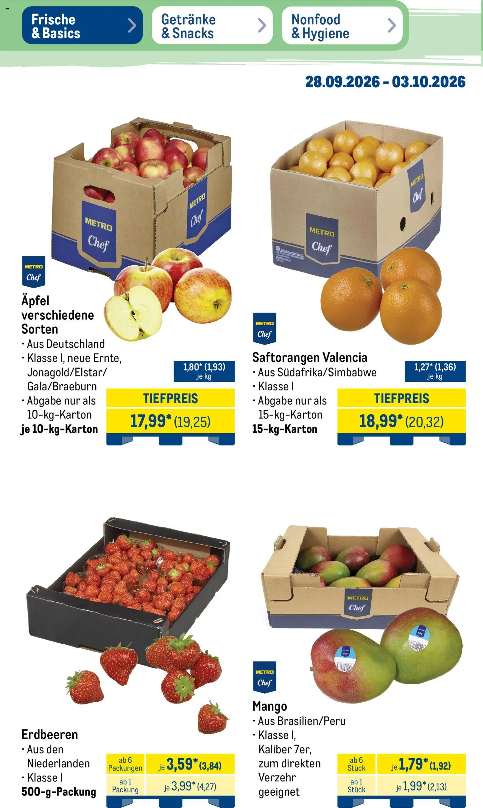 Metro Prospekt – gültig ab 28.09.2026 | Seite: 8 | Produkte: Äpfel, Mango, Erdbeeren