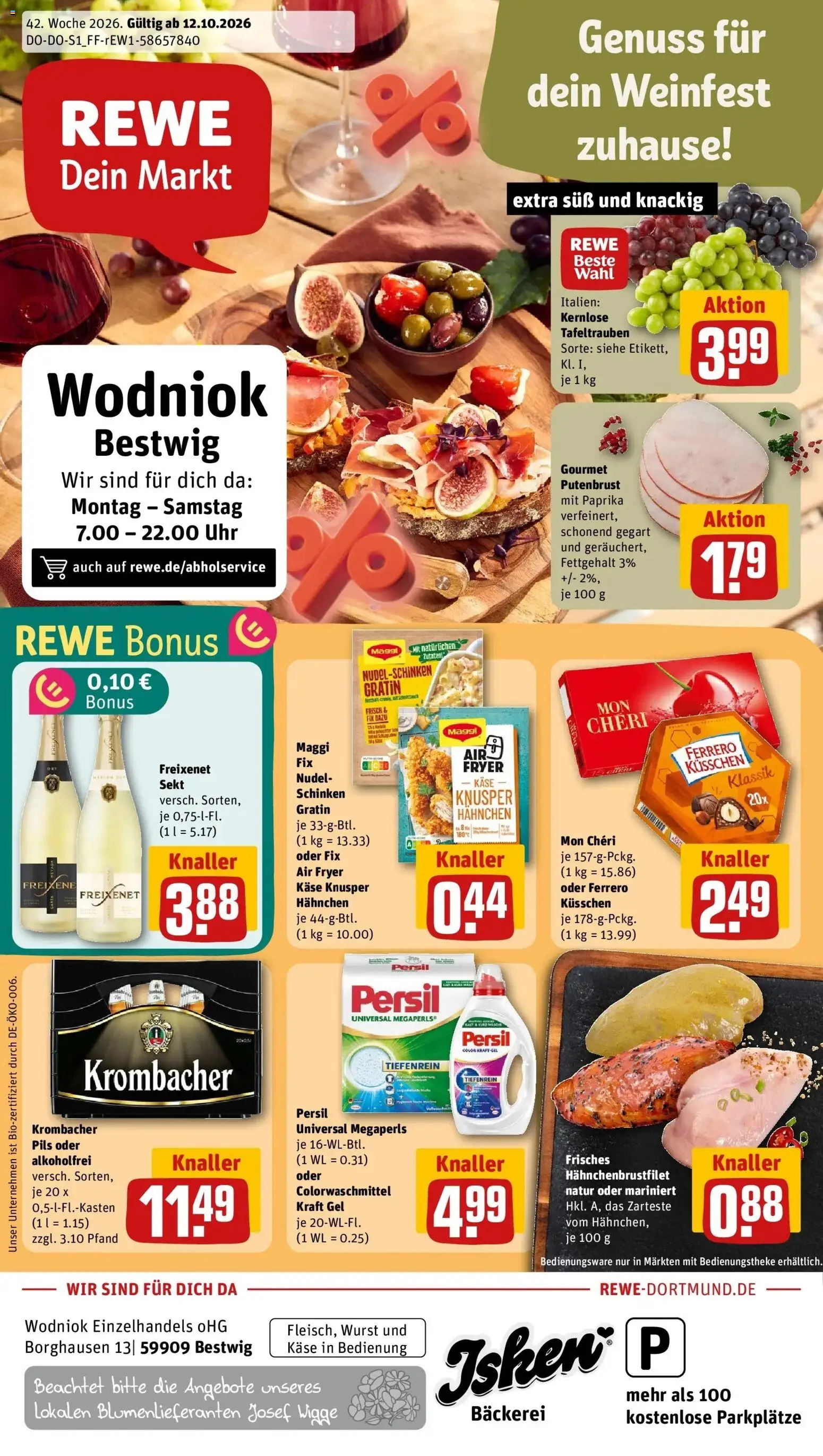 REWE Prospekt ab 12.10.2026 zum Blättern » Angebote | Seite: 1 | Produkte: Putenbrust, Wurst, Schinken, Mon cheri