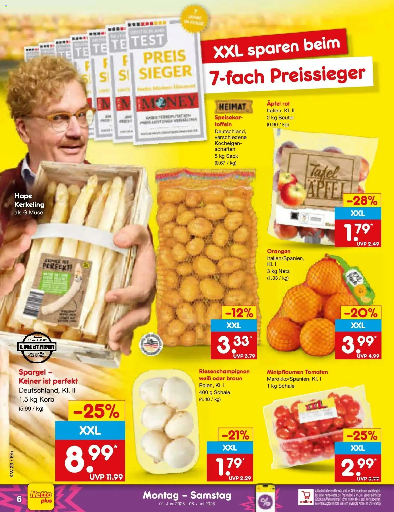 Netto Marken-Discount Prospekt Velden – gültig ab 01.06.2026 | Seite: 6 | Produkte: Korb, Orangen, Tomaten, Spargel