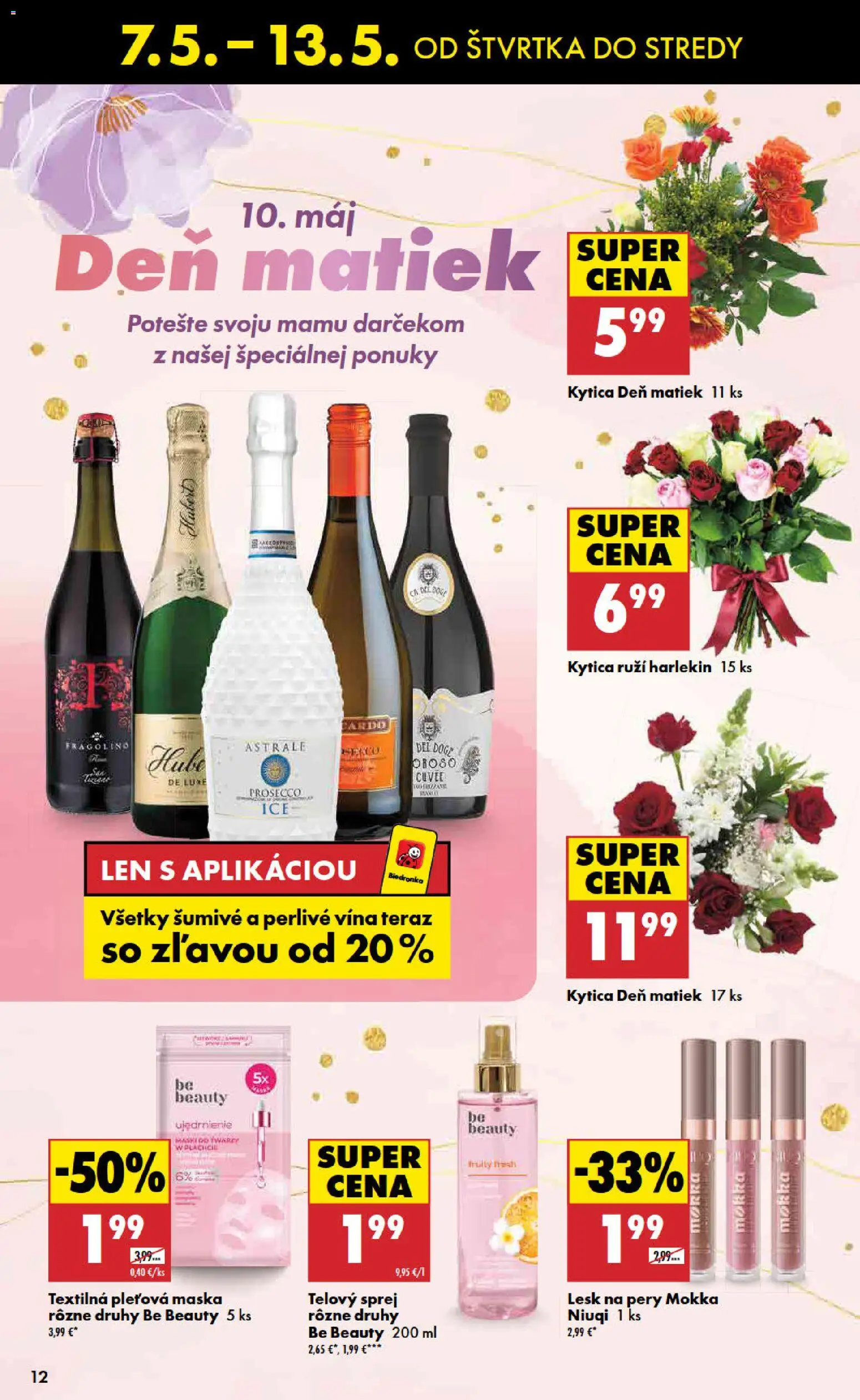 Nové Biedronka akcie – leták je platný od 07.05.2026 | Strana: 12 | Produkty: Prosecco, Lesk na pery, Maska