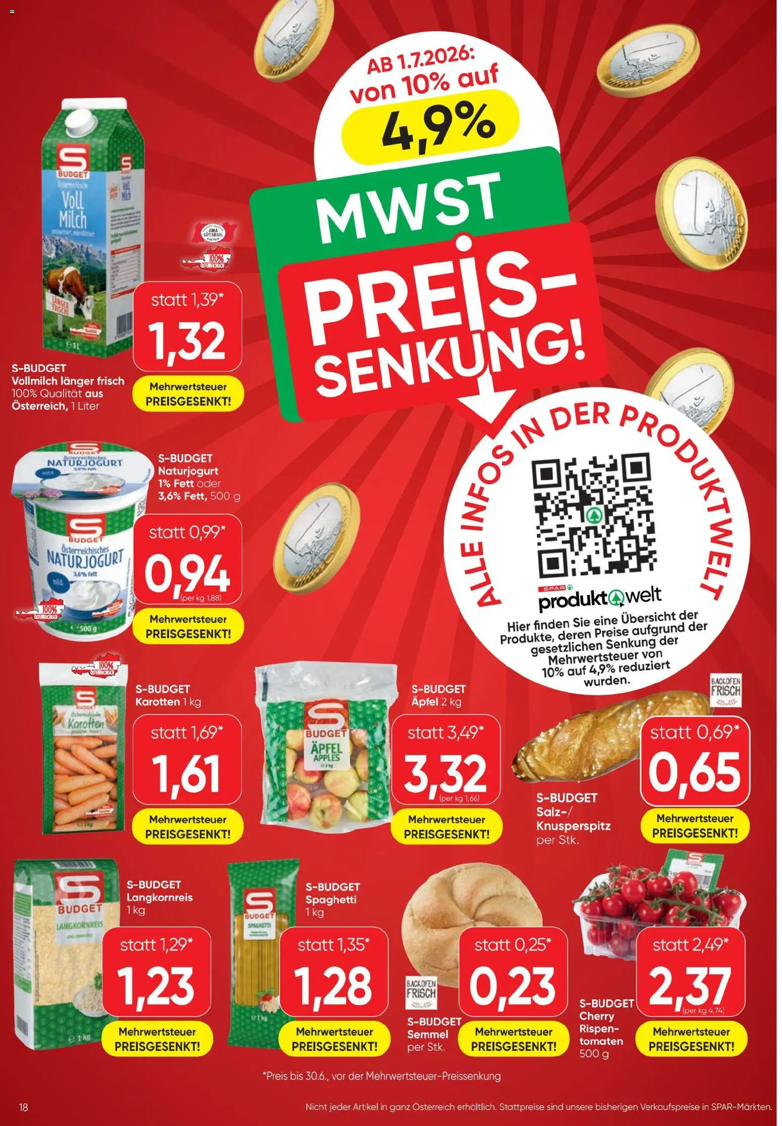 Spar - Flugblatt gültig ab 01.07.2026 | Seite: 18 | Produkte: Milch, Hajdina liszt, Äpfel, Tomaten