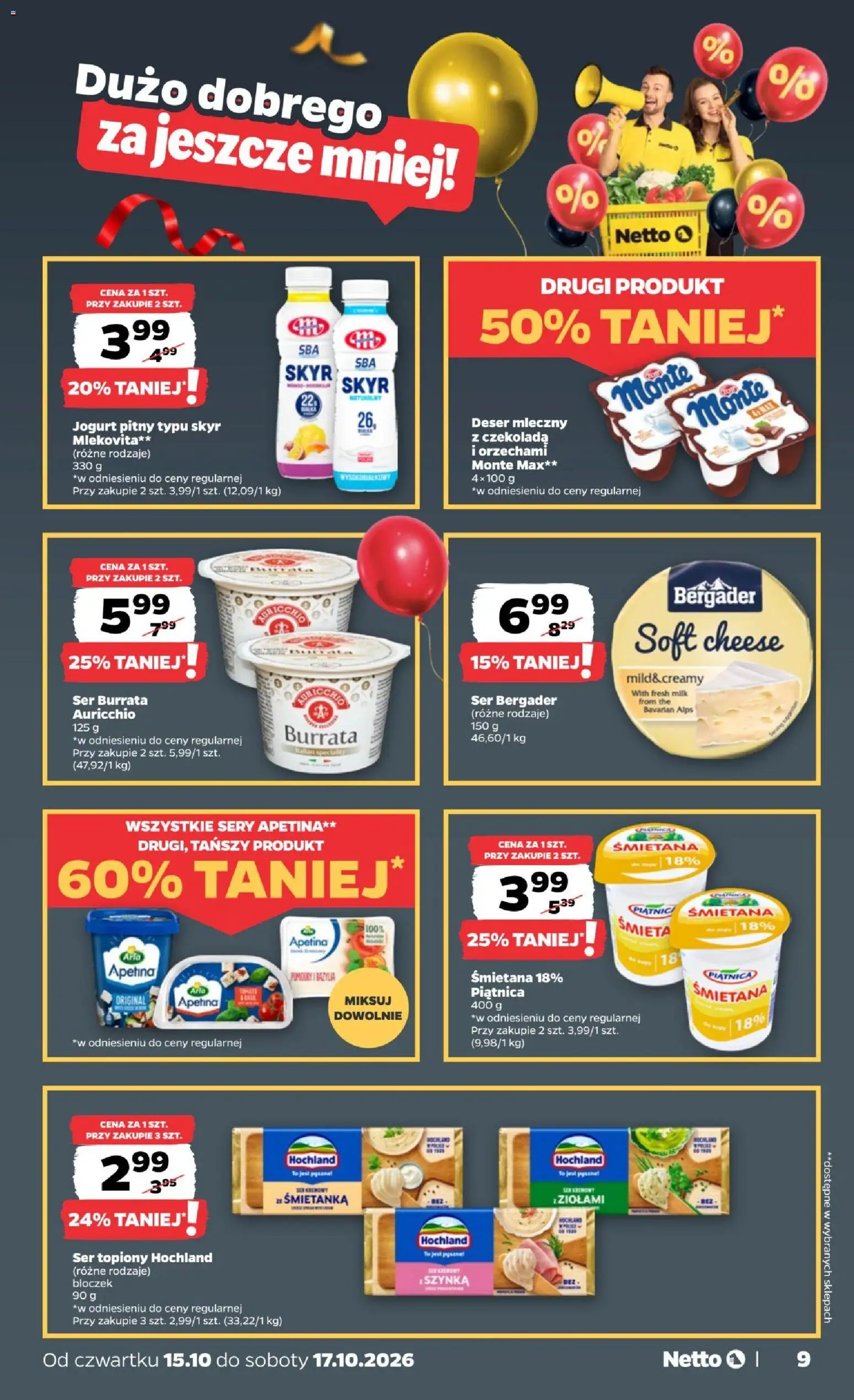 Netto gazetka od czwartku od 15.10.2026 | Strona: 9 | Produkty: Ser topiony, Sery, Ser, Jogurt