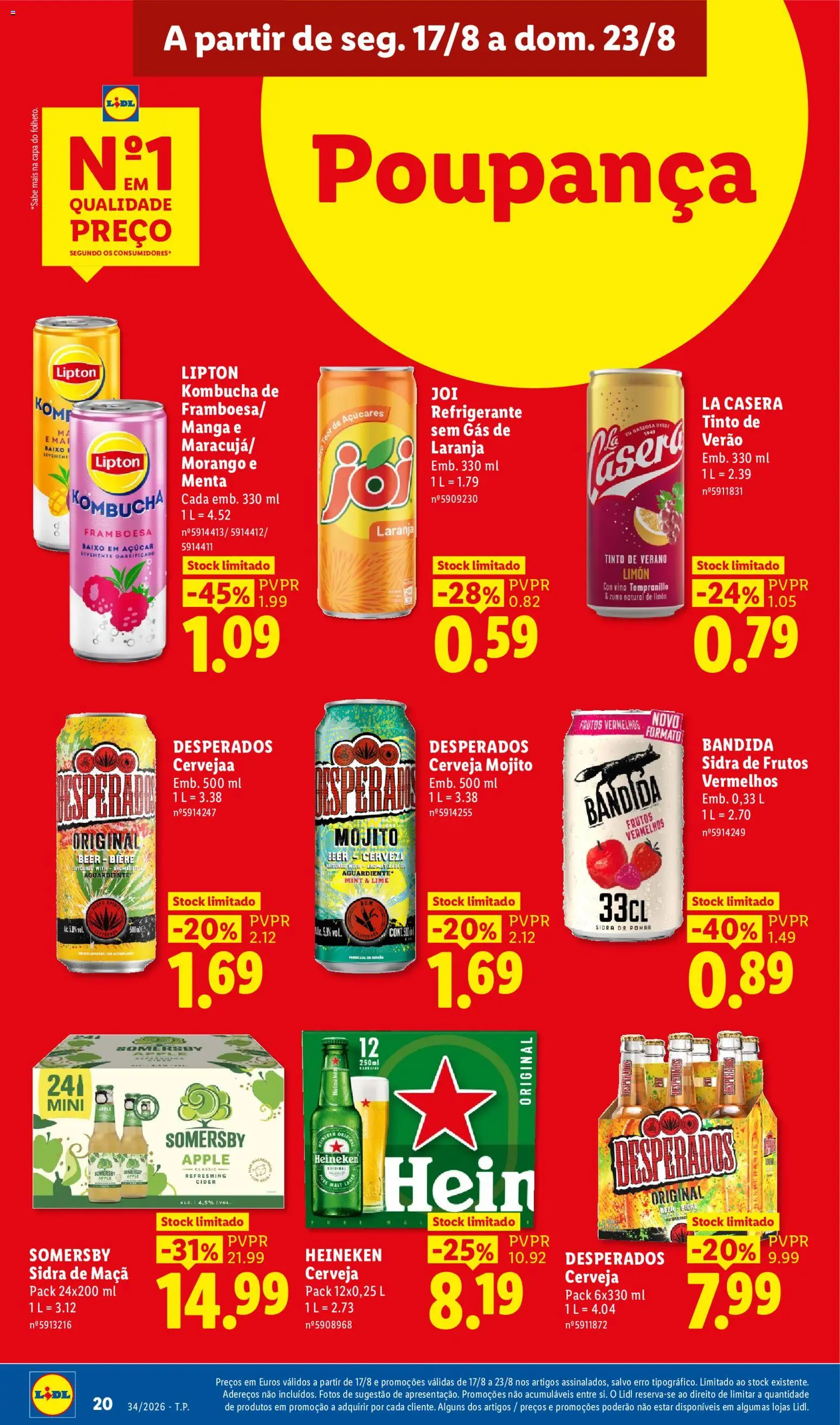 Lidl folheto │ válido de 17/08/2026 | Página: 20 | Produtos: Manga, Kombucha, Cerveja Heineken, Somersby