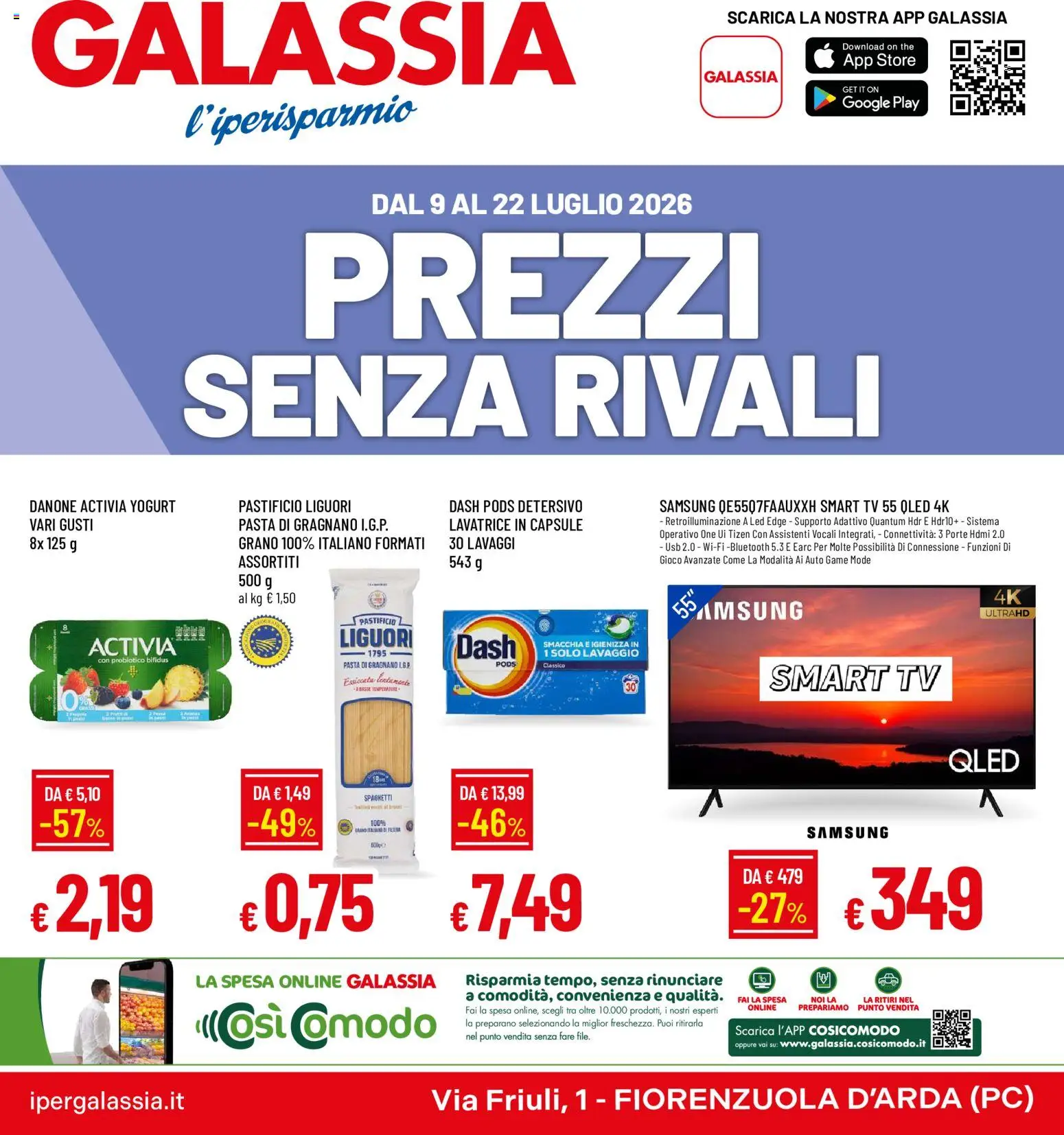 Volantino Galassia del 09/07/2026 | Pagina: 1 | Prodotti: Yogurt, Pasta, Lavatrice, TV