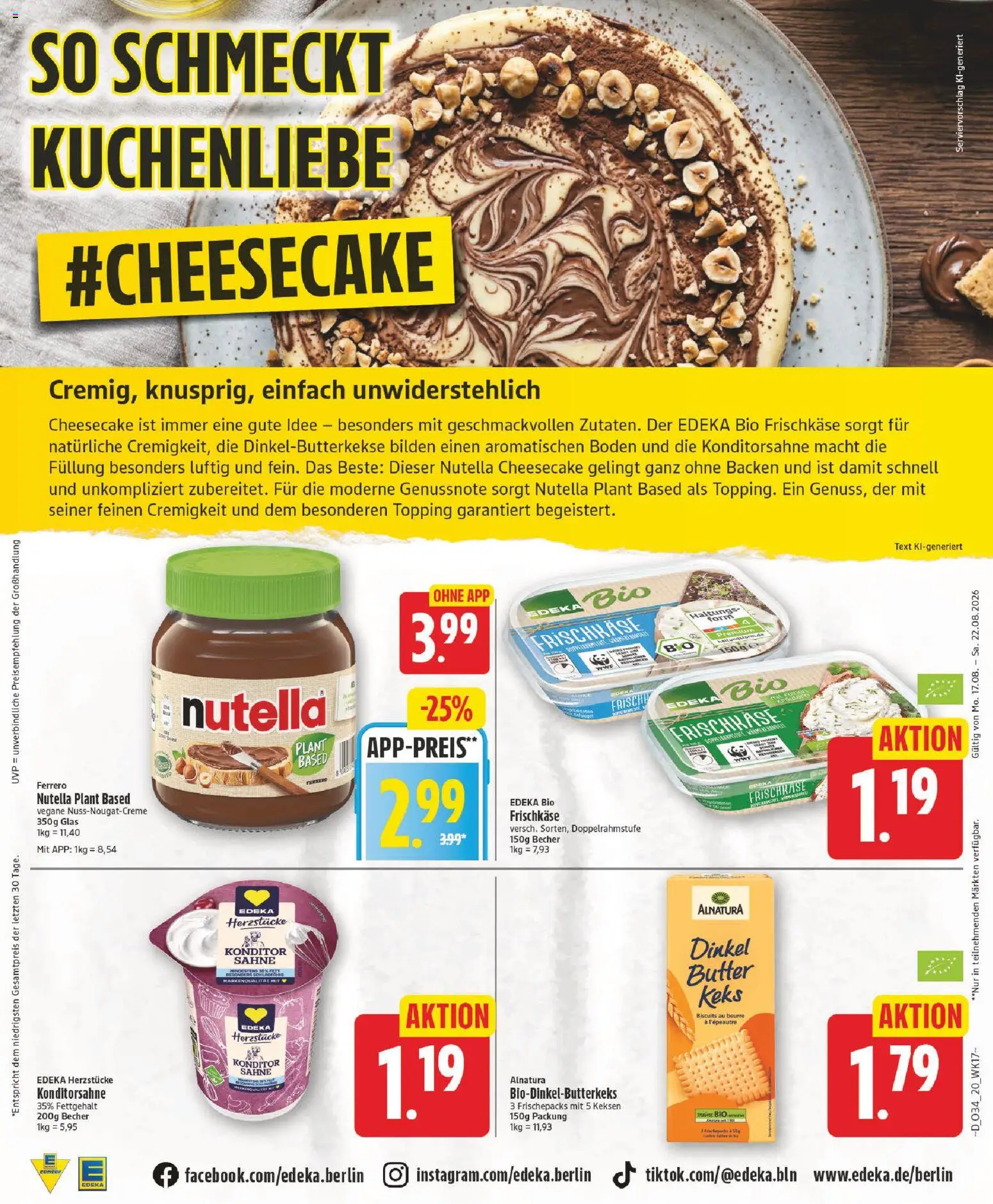 Edeka Prospekt – gültig ab 17.08.2026 | Seite: 20 | Produkte: Butter, Nutella, Sahne, Frischkase