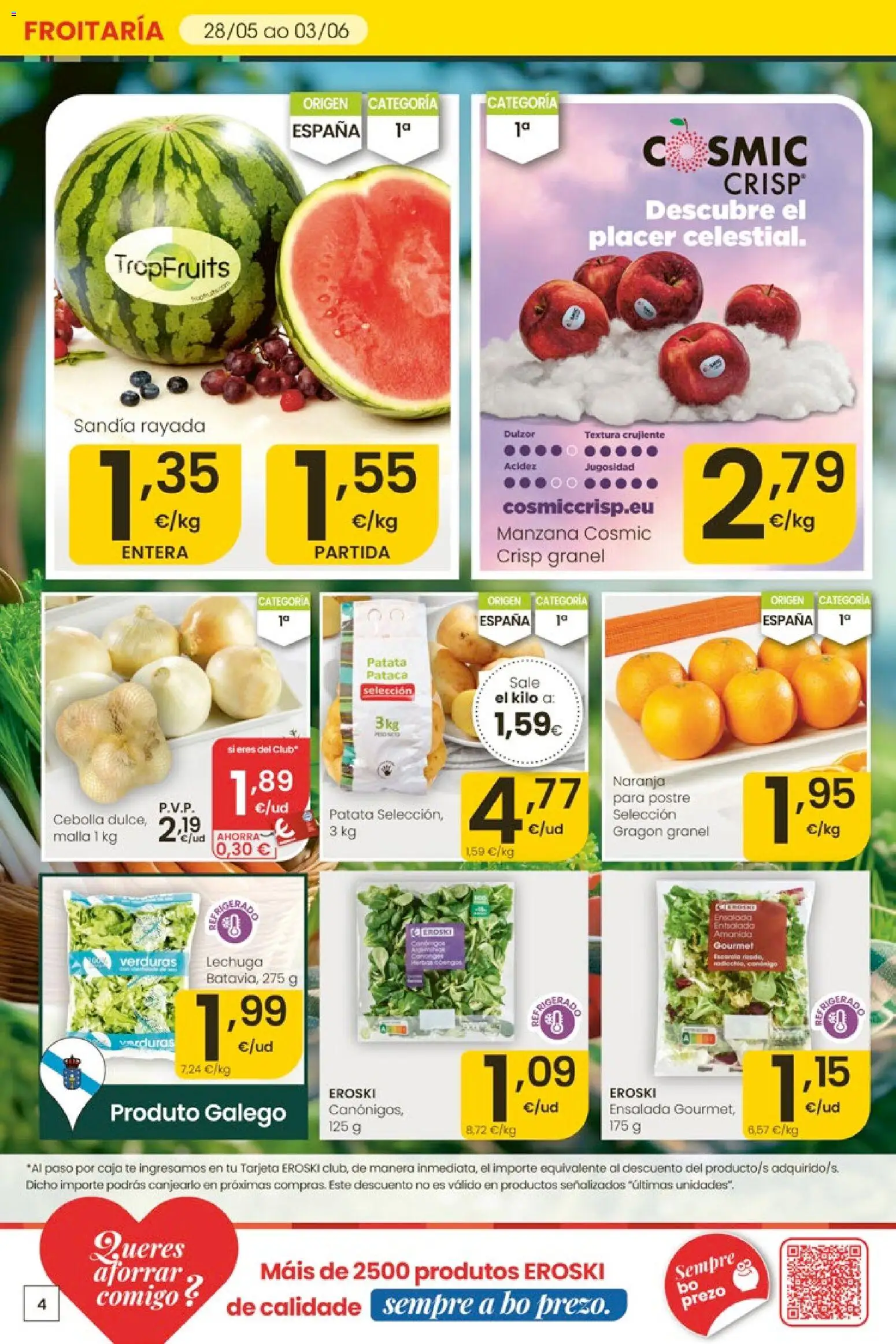 Eroski Ofertóns de verán │ válido desde el 28.05.2026 | Página: 4 | Productos: Manzana, Té, Sandía, Caja