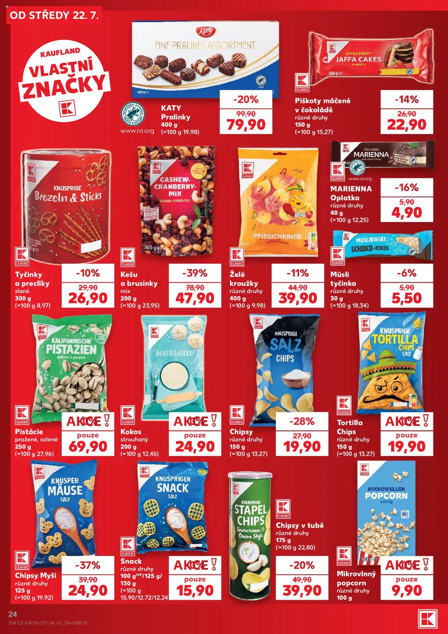 Kaufland leták od 22.07.2026 | Strana: 24 | Produkty: Kešu, Piškoty, Tortilla, Müsli tyčinka