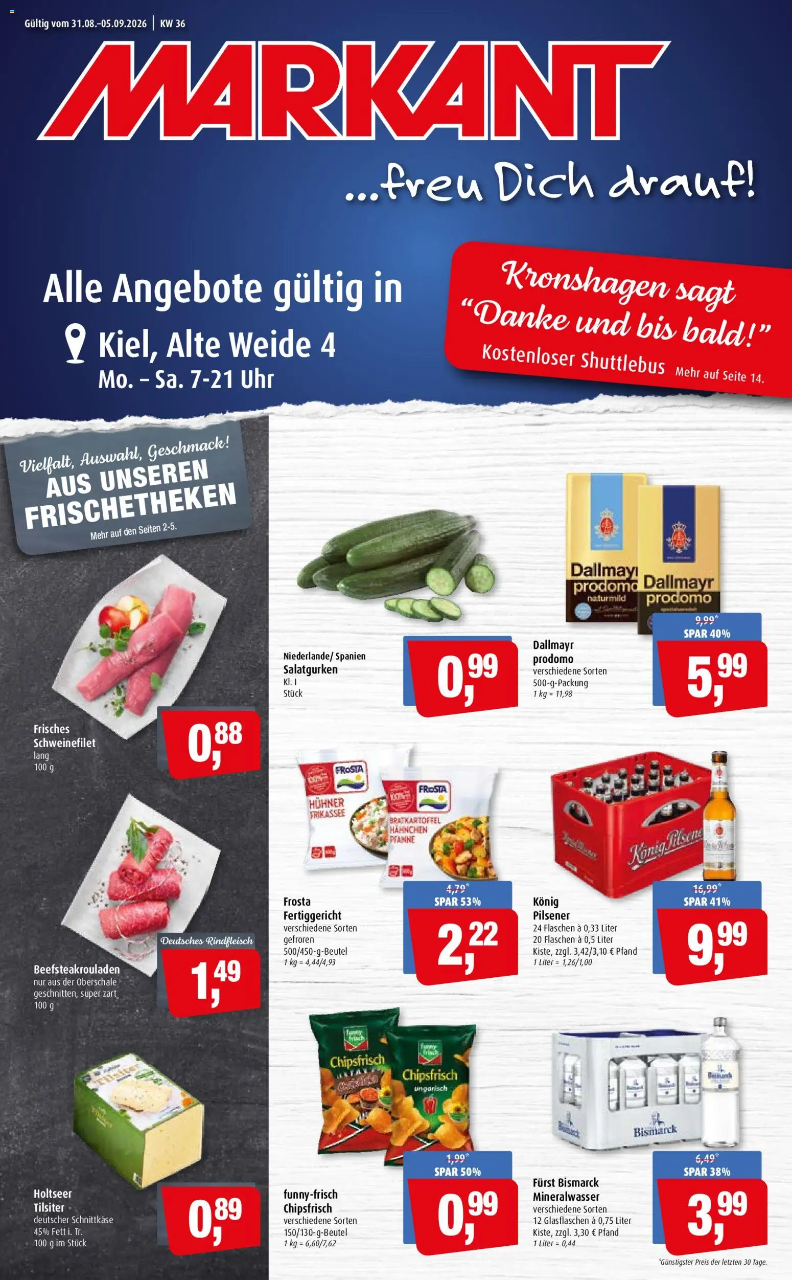Markant Prospekt – gültig ab 31.08.2026 | Seite: 1 | Produkte: Mineralwasser, Schweinefilet, Dallmayr, Rindfleisch