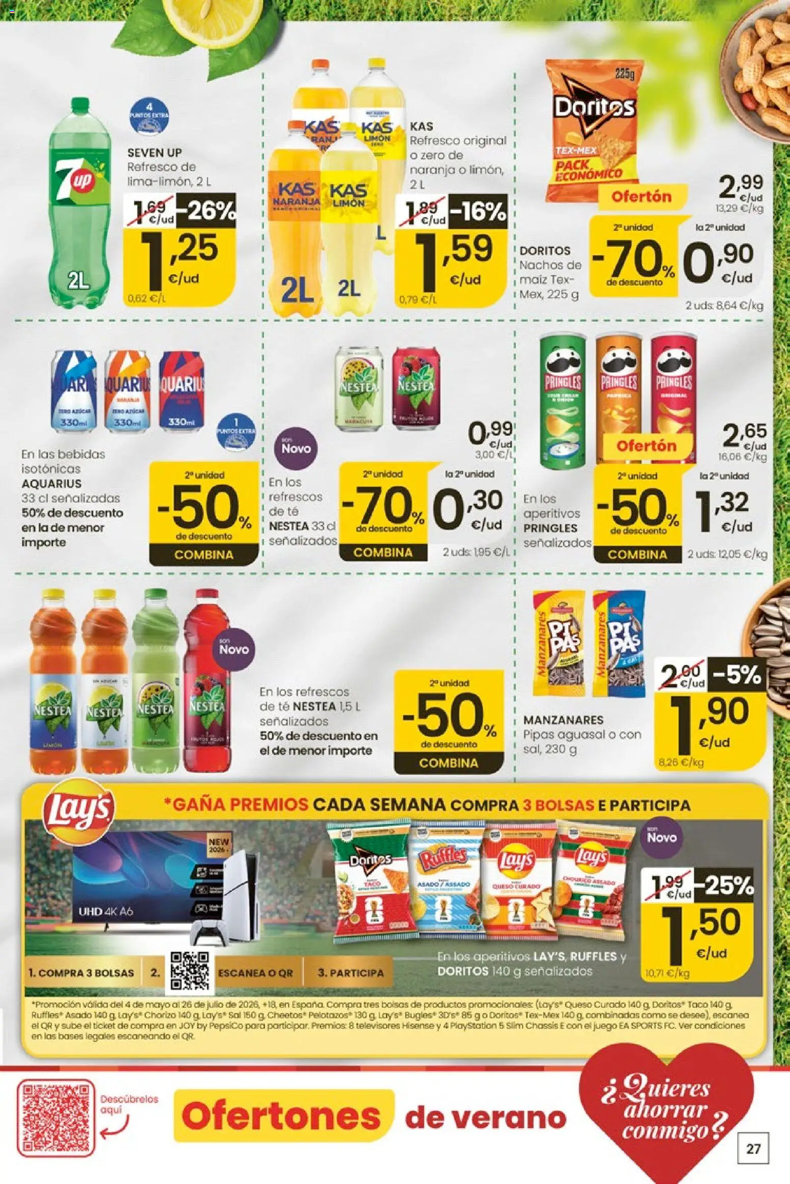 Eroski Ofertóns de verán │ válido desde el 28.05.2026 | Página: 27 | Productos: Καλτσάκια μισά, Queso, Té, Playstation
