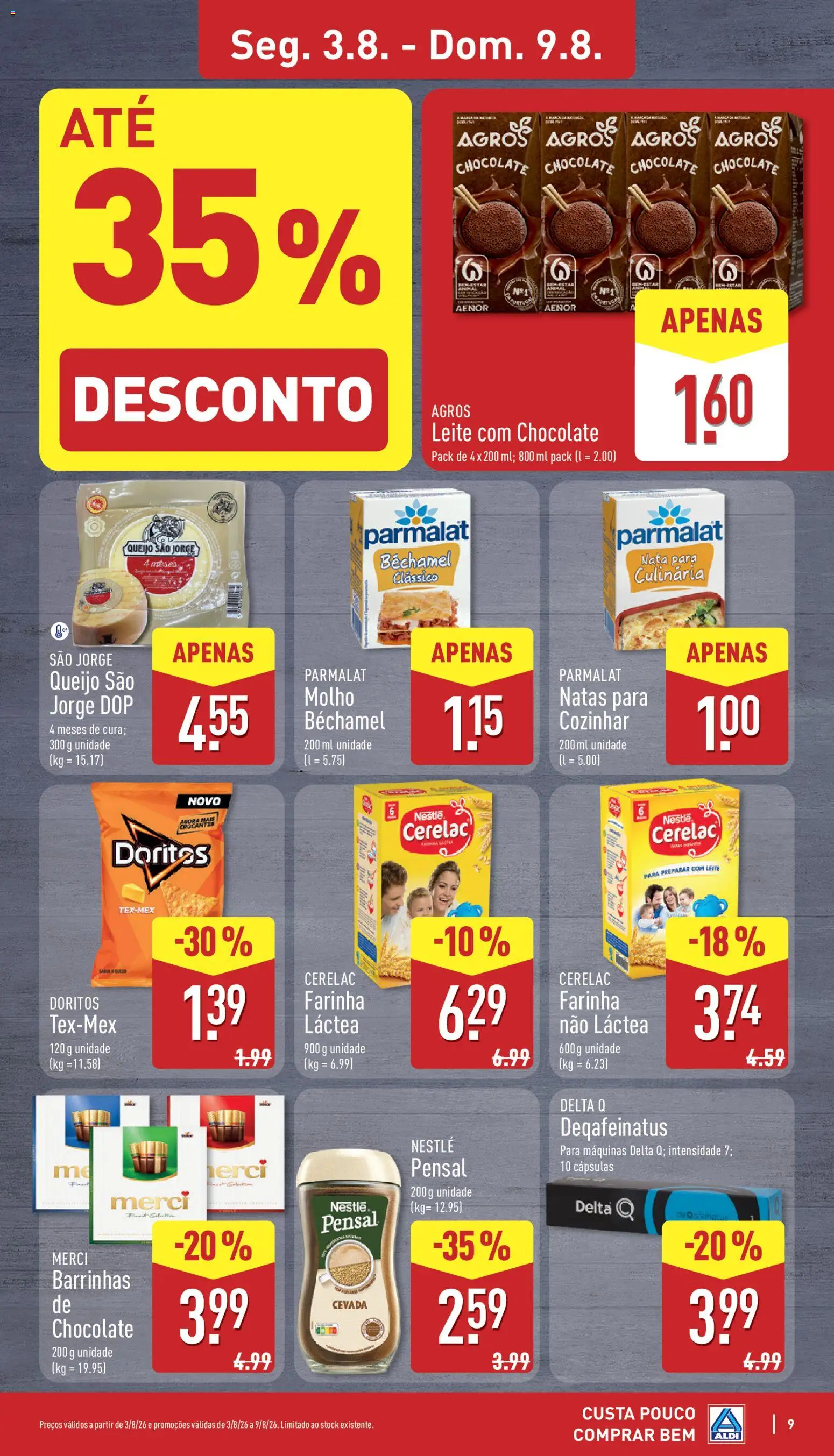 Aldi folheto │ válido de 03/08/2026 | Página: 9 | Produtos: Delta q, Leite, Chocolate, Nata