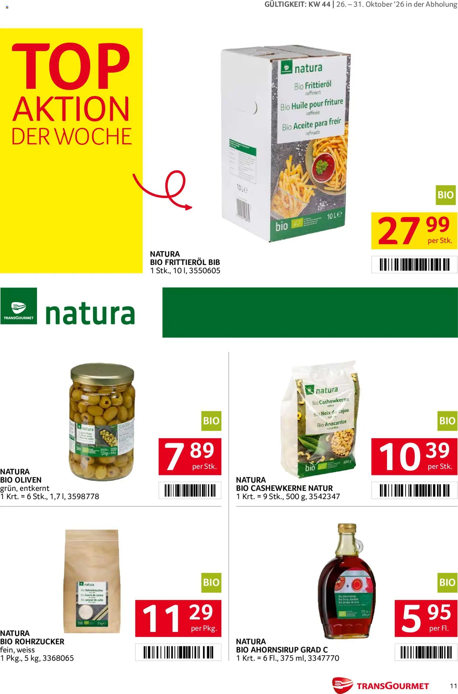 Transgourmet Abhol Aktion gültig ab 26.10.2026 | Seite: 11 | Produkte: Oliven, Frittieröl