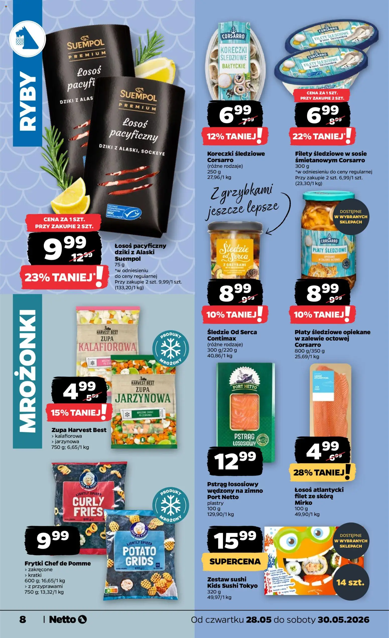 Netto gazetka od czwartku spożywcza od 28.05.2026 | Strona: 8 | Produkty: Łosoś atlantycki, Łosoś, Sushi, Zupa