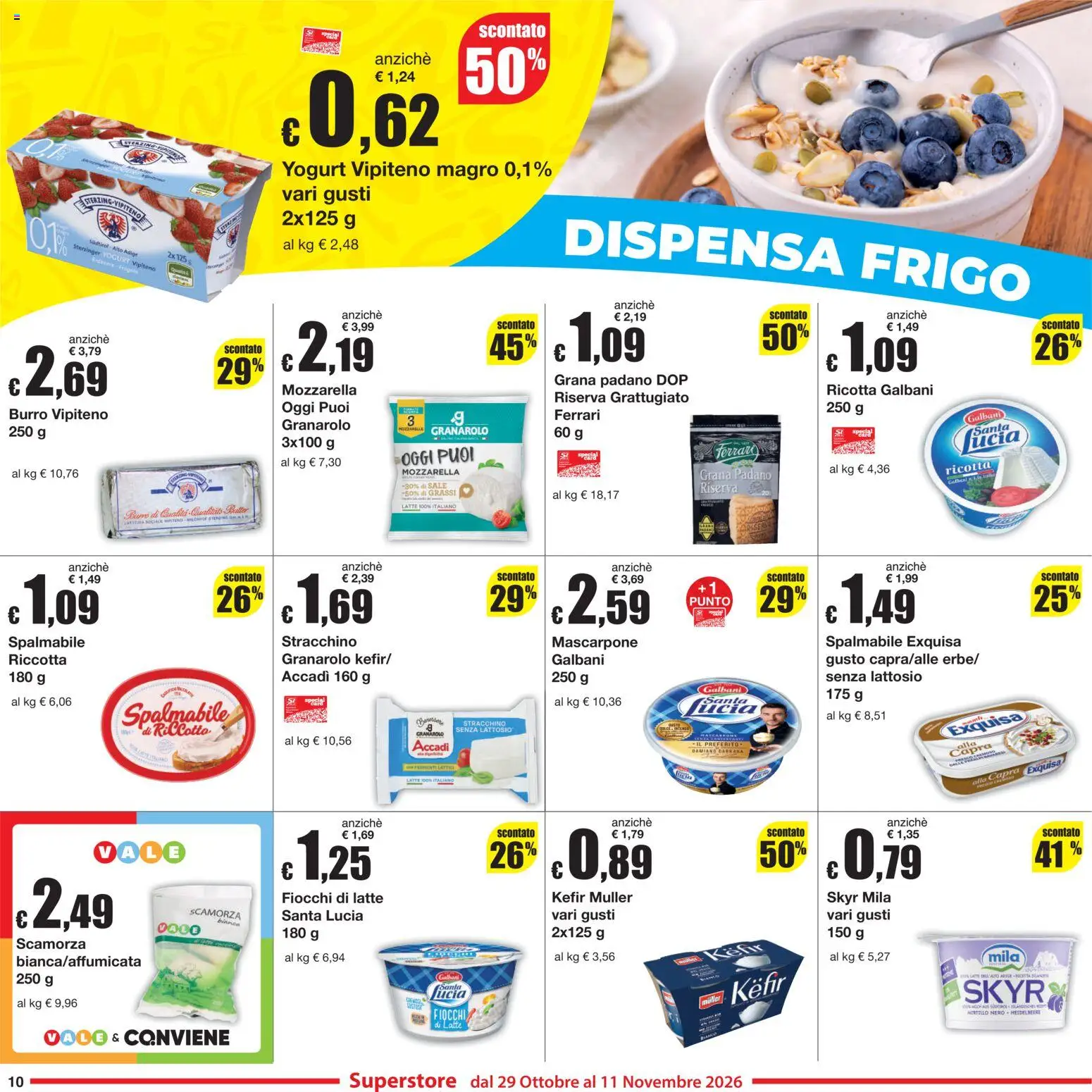 Volantino Sì con Te del 29/10/2026 | Pagina: 10 | Prodotti: Fiocchi di latte, Burro, Mascarpone, Senza lattosio