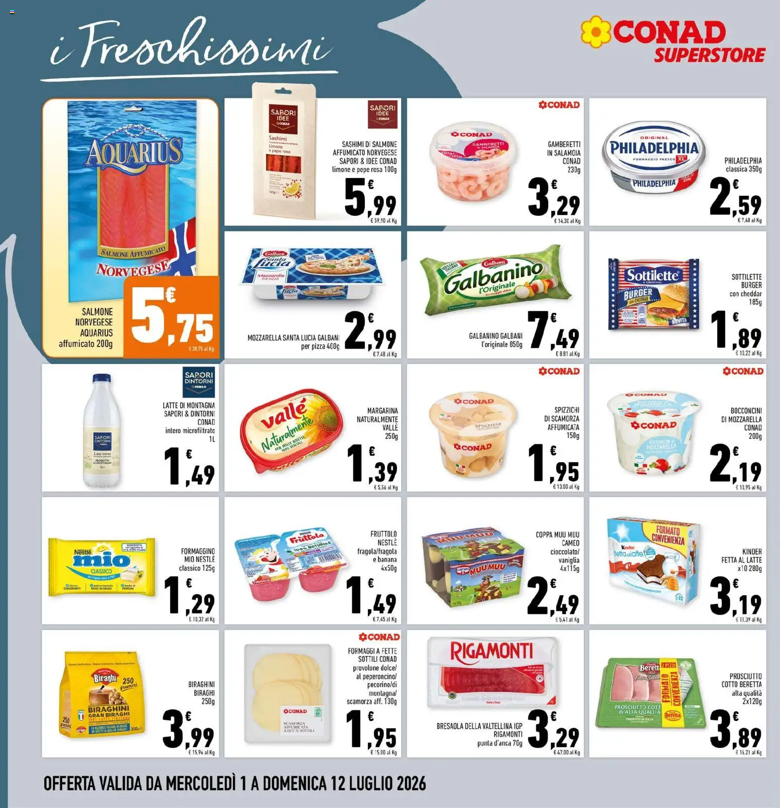 Volantino Conad del 01/07/2026 | Pagina: 10 | Prodotti: Yogurt, Latte, Margarina, Gamberetti