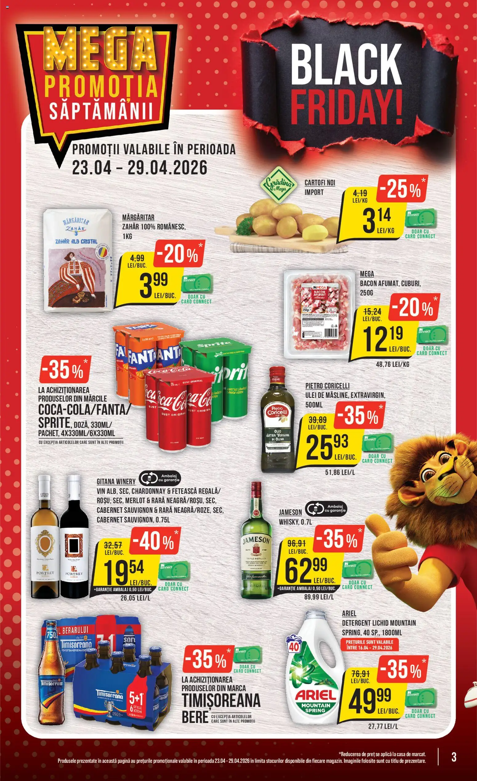 Noul catalog Mega Image – valabil de la 23.04.2026 | Pagină: 3 | Produse: Șort, Bacon, Bere, Zahăr