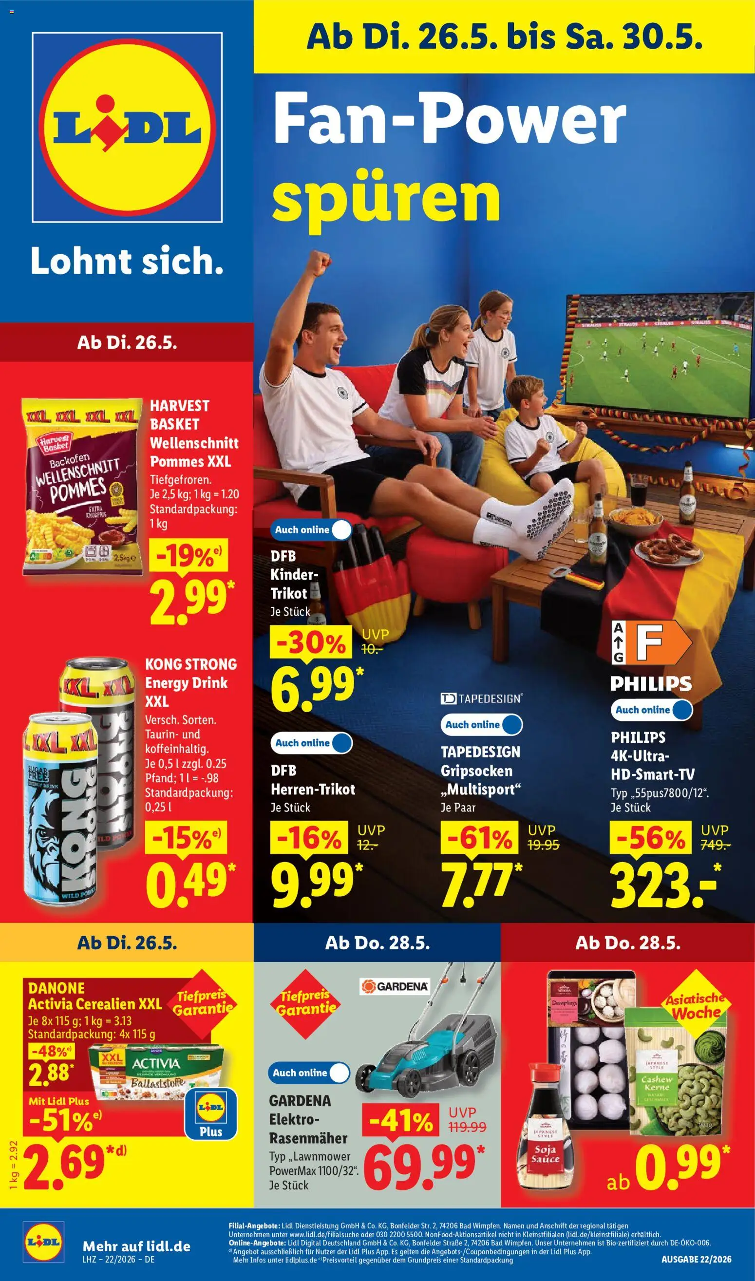 Lidl Prospekt – gültig ab 26.05.2026 | Seite: 1 | Produkte: Activia, Energy, Bad, Pommes