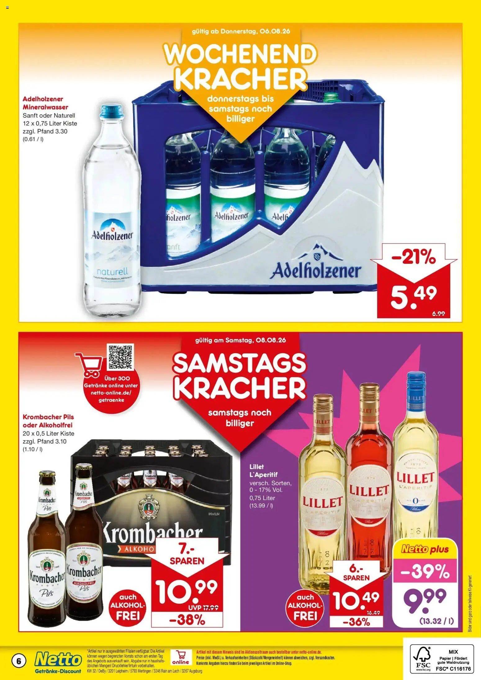 Netto Marken-Discount Prospekt Leipheim – gültig ab 03.08.2026 | Seite: 6 | Produkte: Pils, Lillet, Bilder, Krombacher