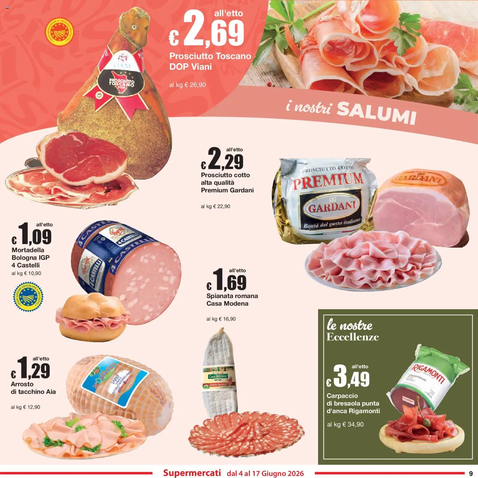 Volantino Sì con Te del 04.06.2026 | Pagina: 9 | Prodotti: Bresaola, Tacchino, Prosciutto, Mortadella