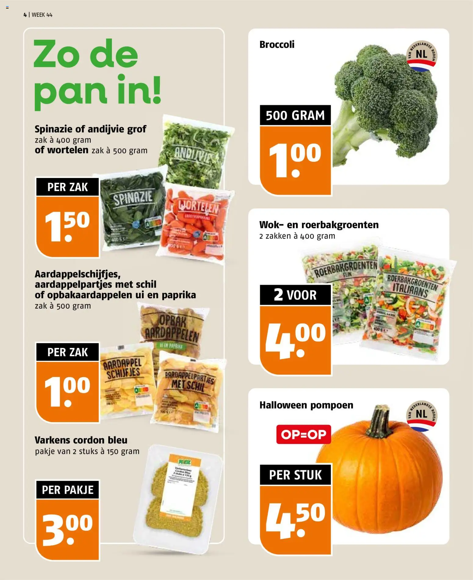 {H1} | Pagina: 4 | Producten: Aardappel, Spinazie, Wortelen, Zak