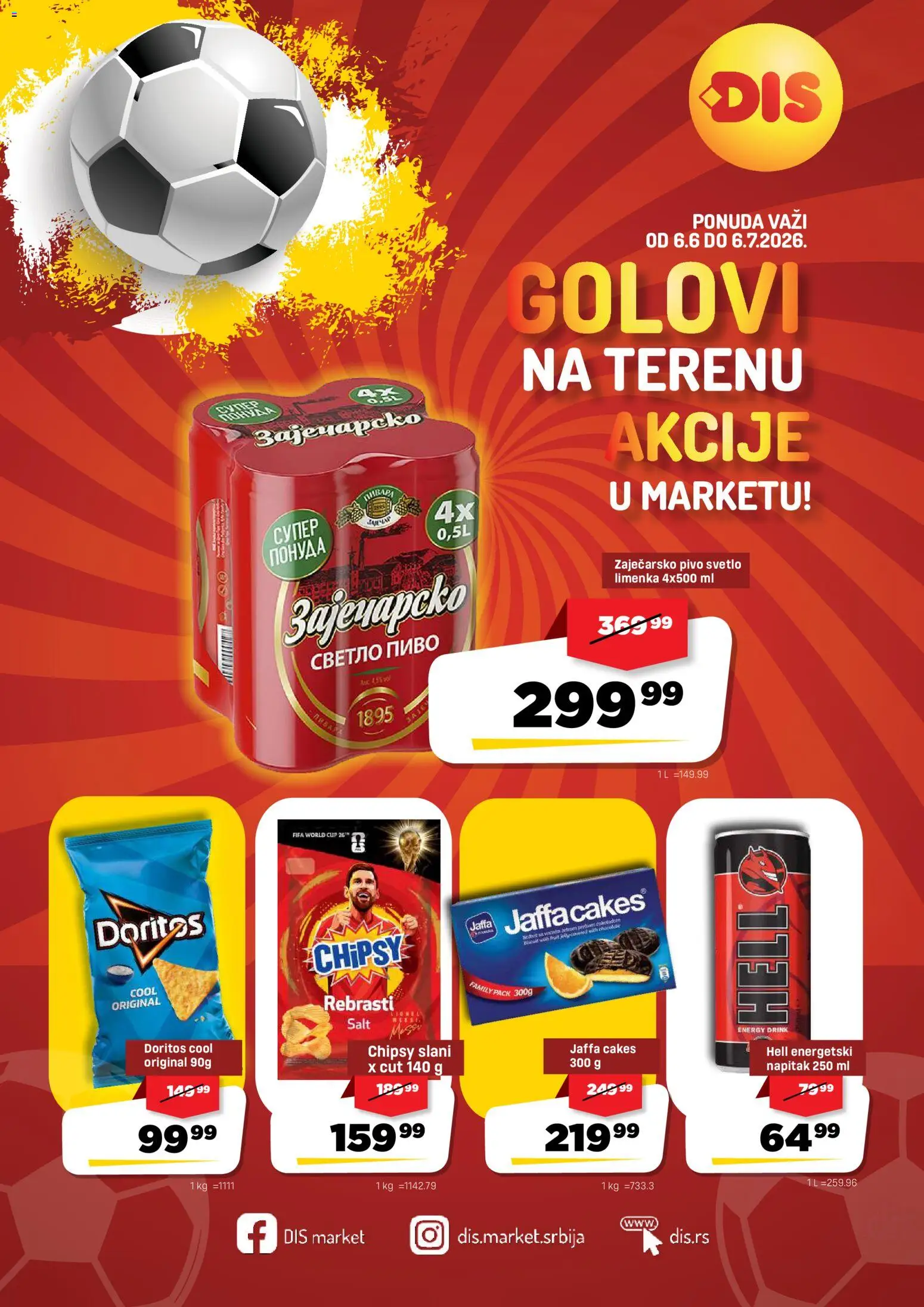 DIS katalog - važi od 06.06.2026 | Strana: 1 | Proizvode: Zaječarsko pivo, Hell, Doritos, Pivo