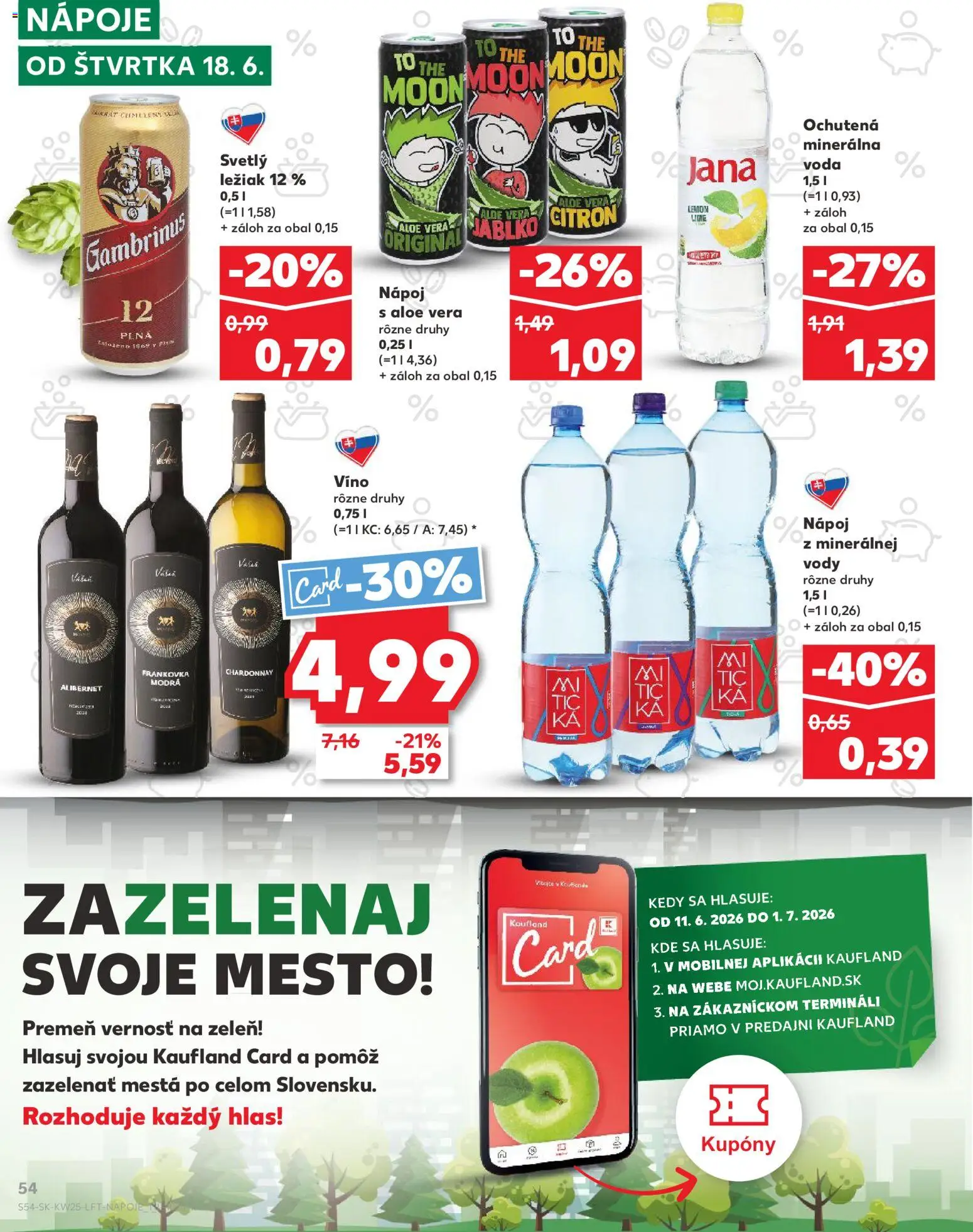 Nové Kaufland akcie – leták je platný od 18.06.2026 | Strana: 54 | Produkty: Víno, Voda, Minerálna voda, Gambrinus