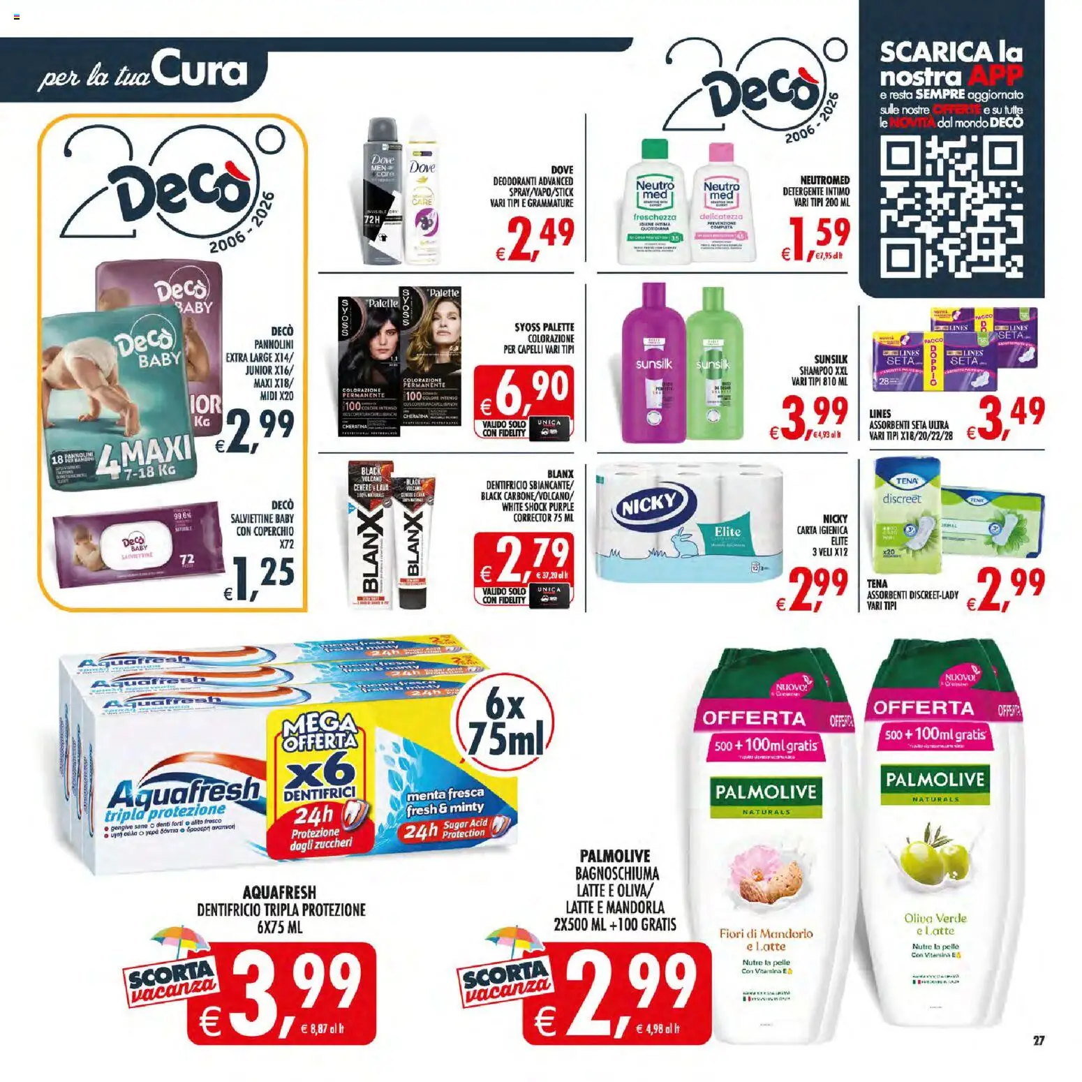 Volantino Decò del 21/07/2026 | Pagina: 34 | Prodotti: Shampoo, Dentifricio, Latte, Menta