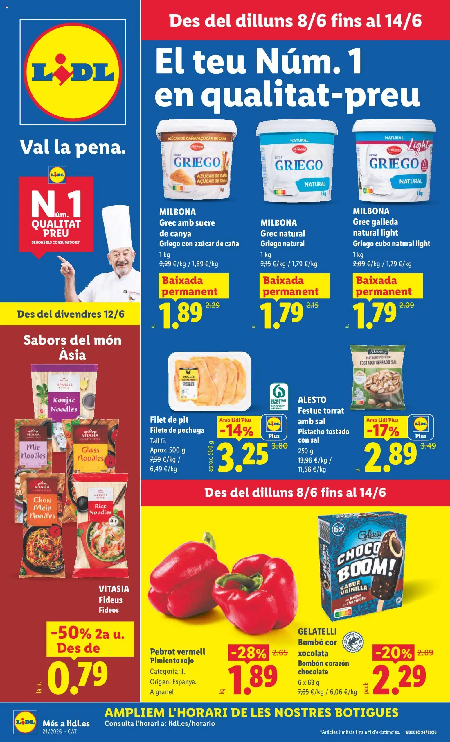 Lidl folleto │ válido desde el 08.06.2026 | Página: 1 | Productos: Κασκόλ, Fideos, Κάδος απορρυμάτων, Filete