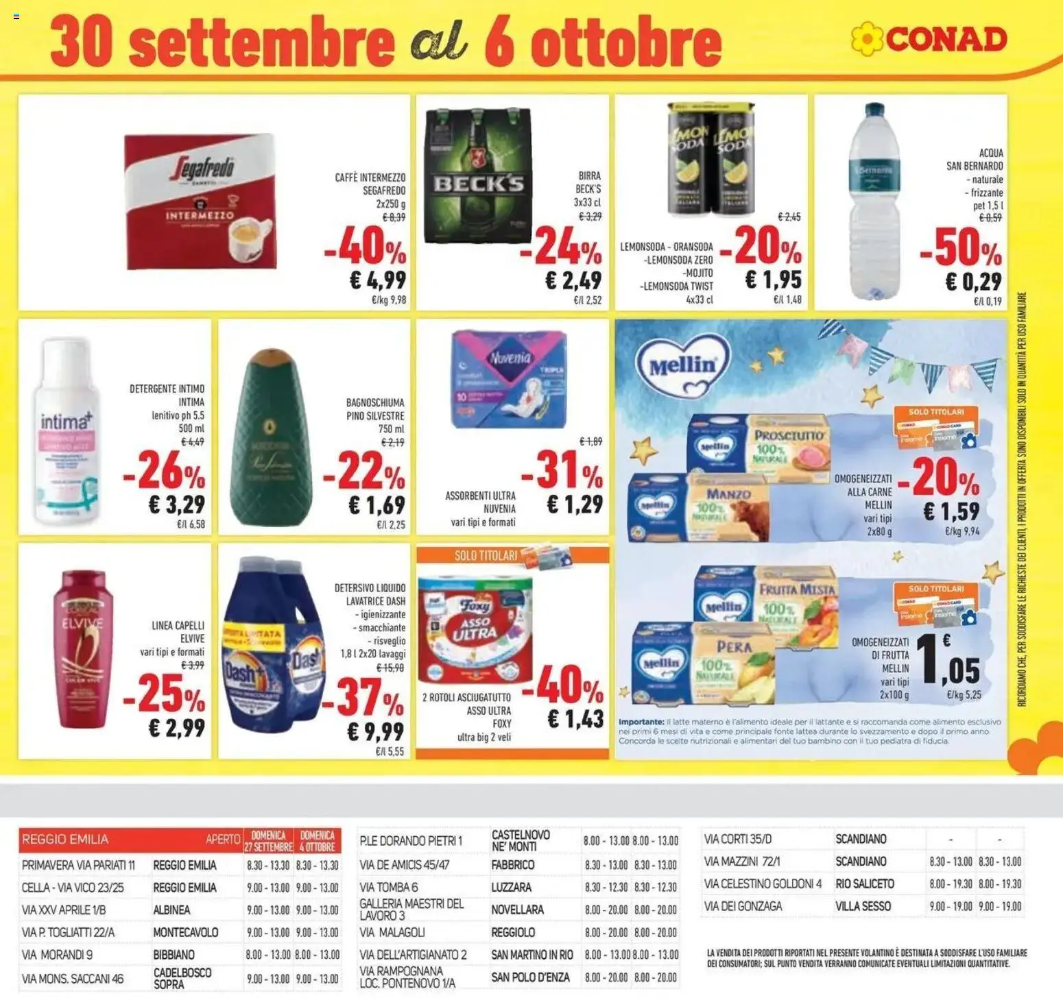 Volantino Conad del 23/09/2026 | Pagina: 43 | Prodotti: Prosciutto, Lavatrice, Pera, Segafredo