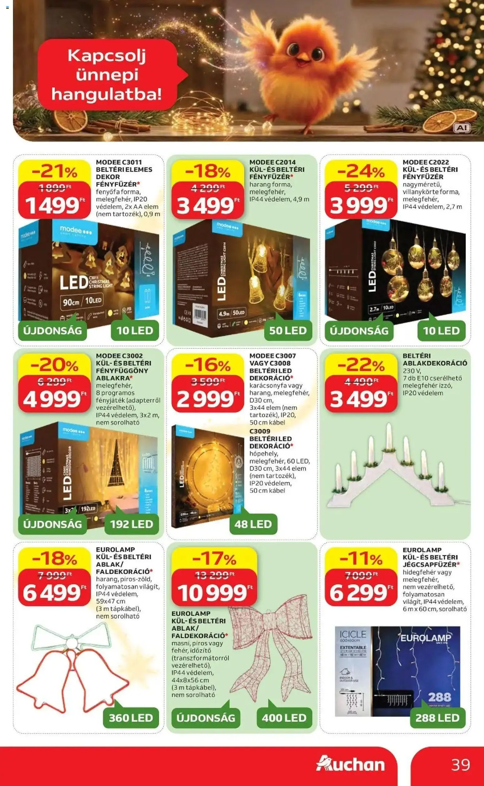 Auchan Karácsonyi ajánlataink Kecskemét - 2026.10.22. -tól/töl > akció, lapozható szórólap 🛍️ | Oldal: 39 | Termékek: Fényfüzér, Kábel, Karácsonyfa, Elem