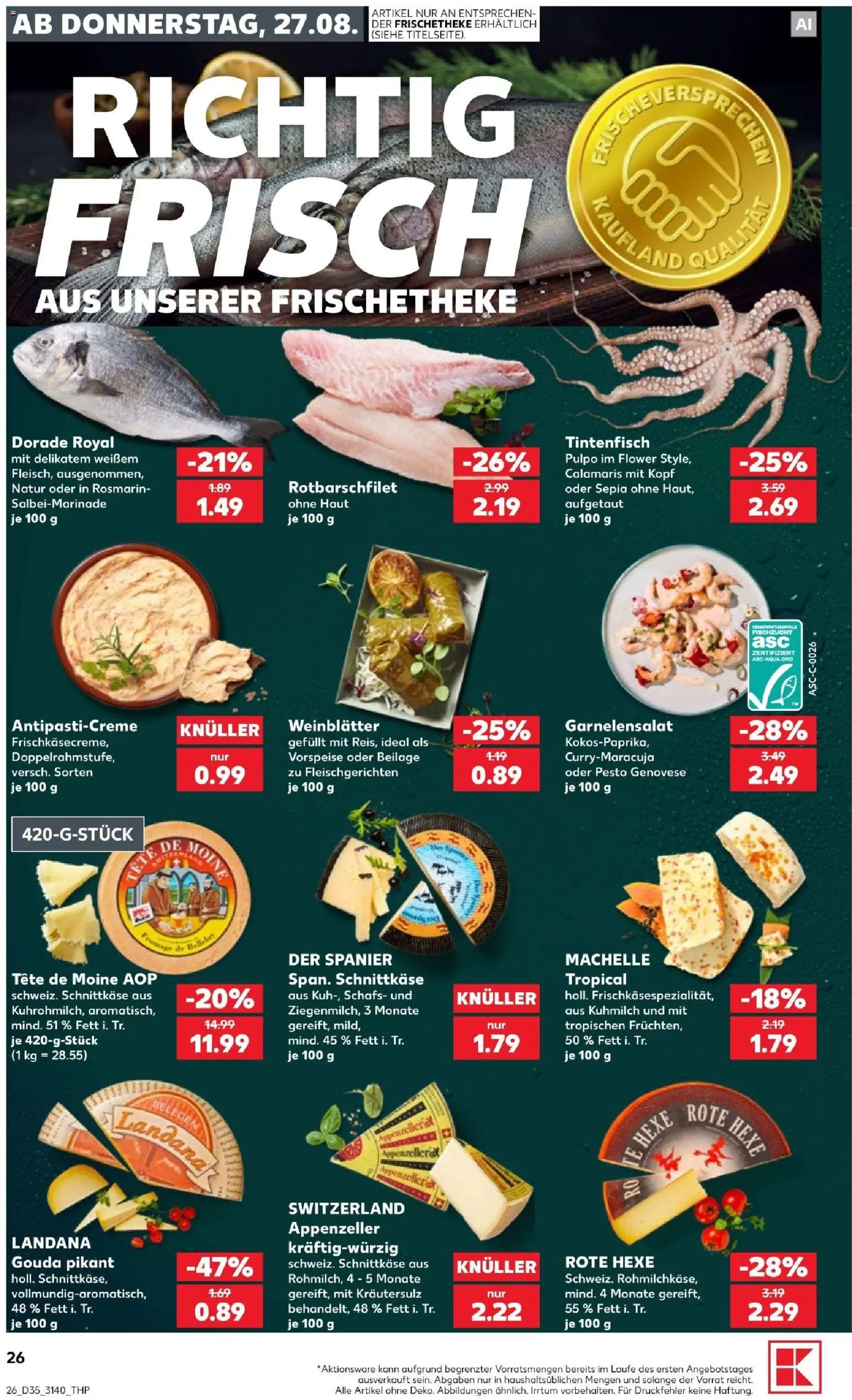Kaufland Prospekt Leipzig – gültig ab 27.08.2026 | Seite: 26 | Produkte: Dorade, Gouda, Tintenfisch