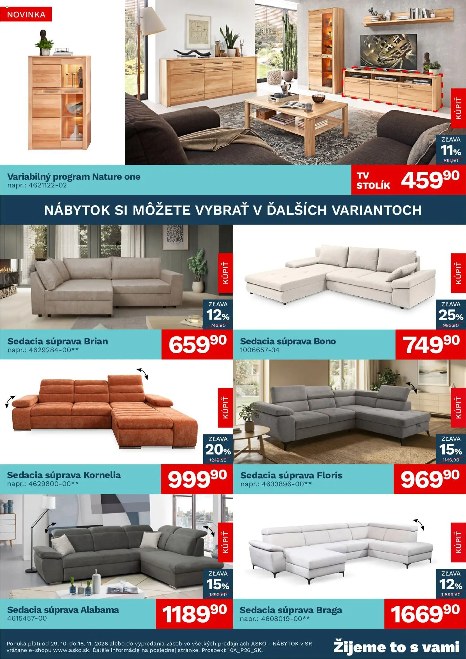 Nové ASKO nábytok akcie – leták je platný od 29.10.2026 | Strana: 2 | Produkty: Nábytok, Sedacia súprava, Stolík