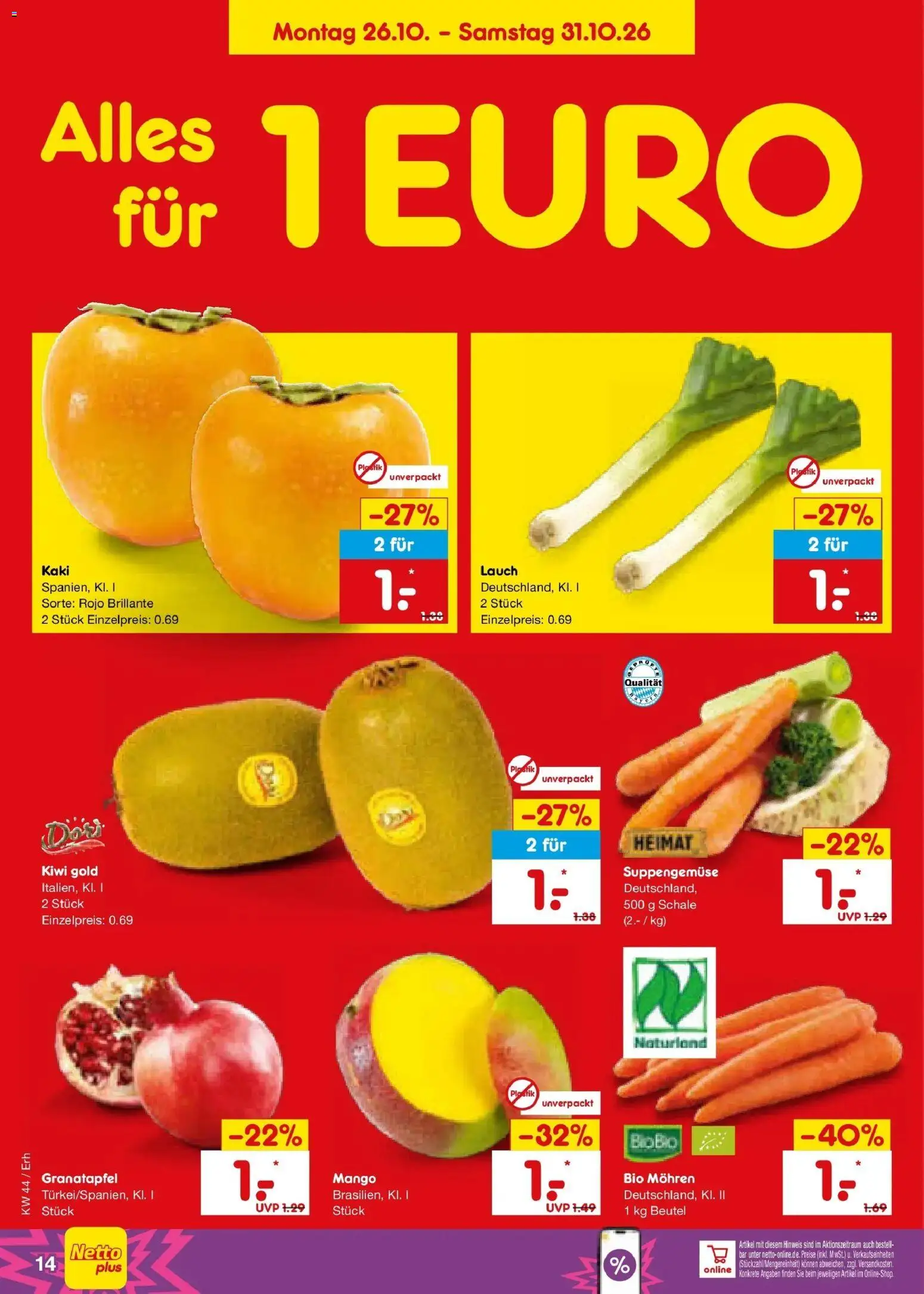 Netto Marken-Discount Prospekt Ergolding – gültig ab 26.10.2026 | Seite: 22 | Produkte: Mango, Kaki, Kiwi, Lauch
