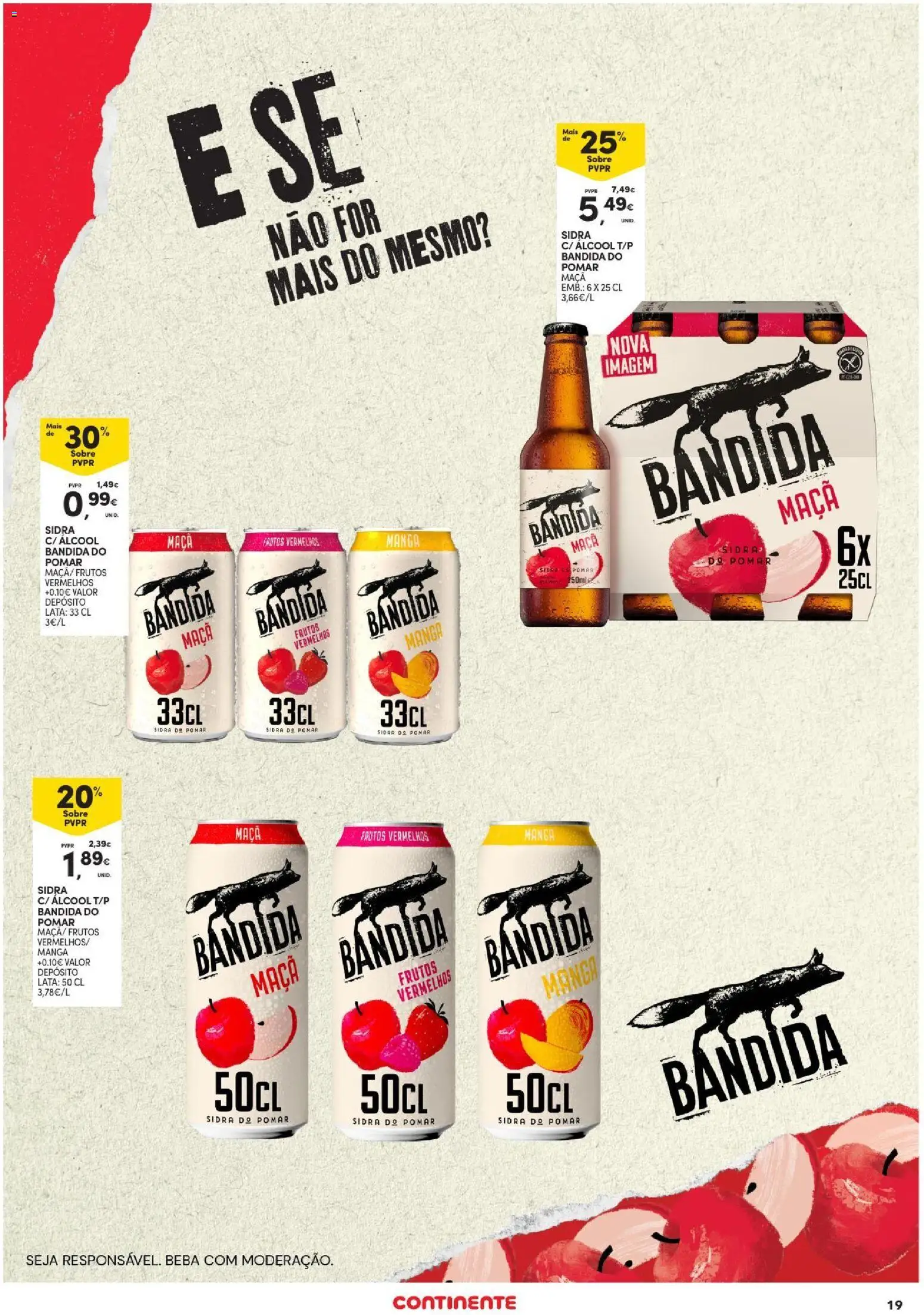 Continente Açores │ válido de 20/08/2026 | Página: 19 | Produtos: Sidra, Manga, Maça, Álcool