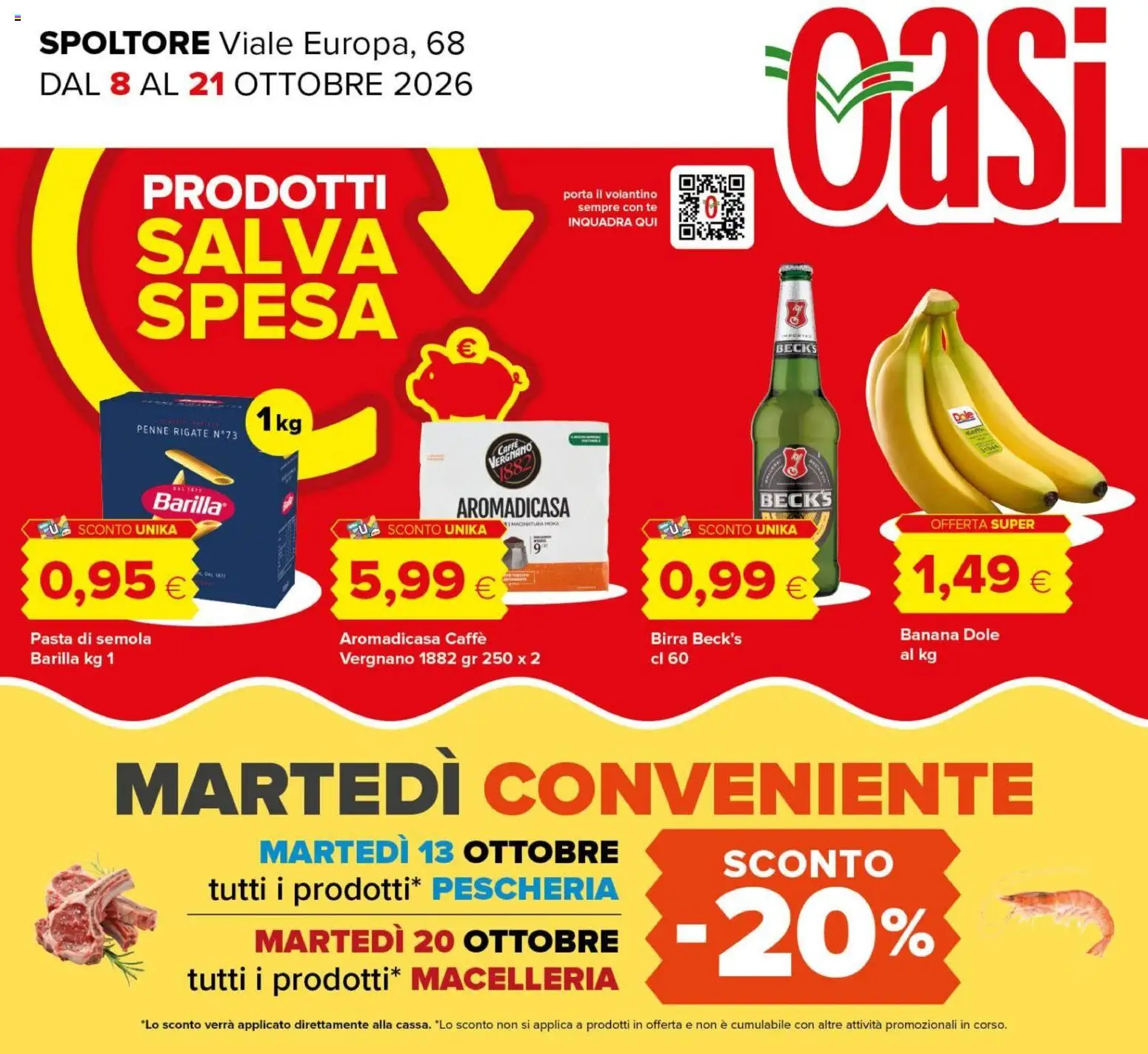 Volantino Oasi del 08/10/2026 | Pagina: 1 | Prodotti: Birra Beck's, Porta, Pasta di semola, Penne