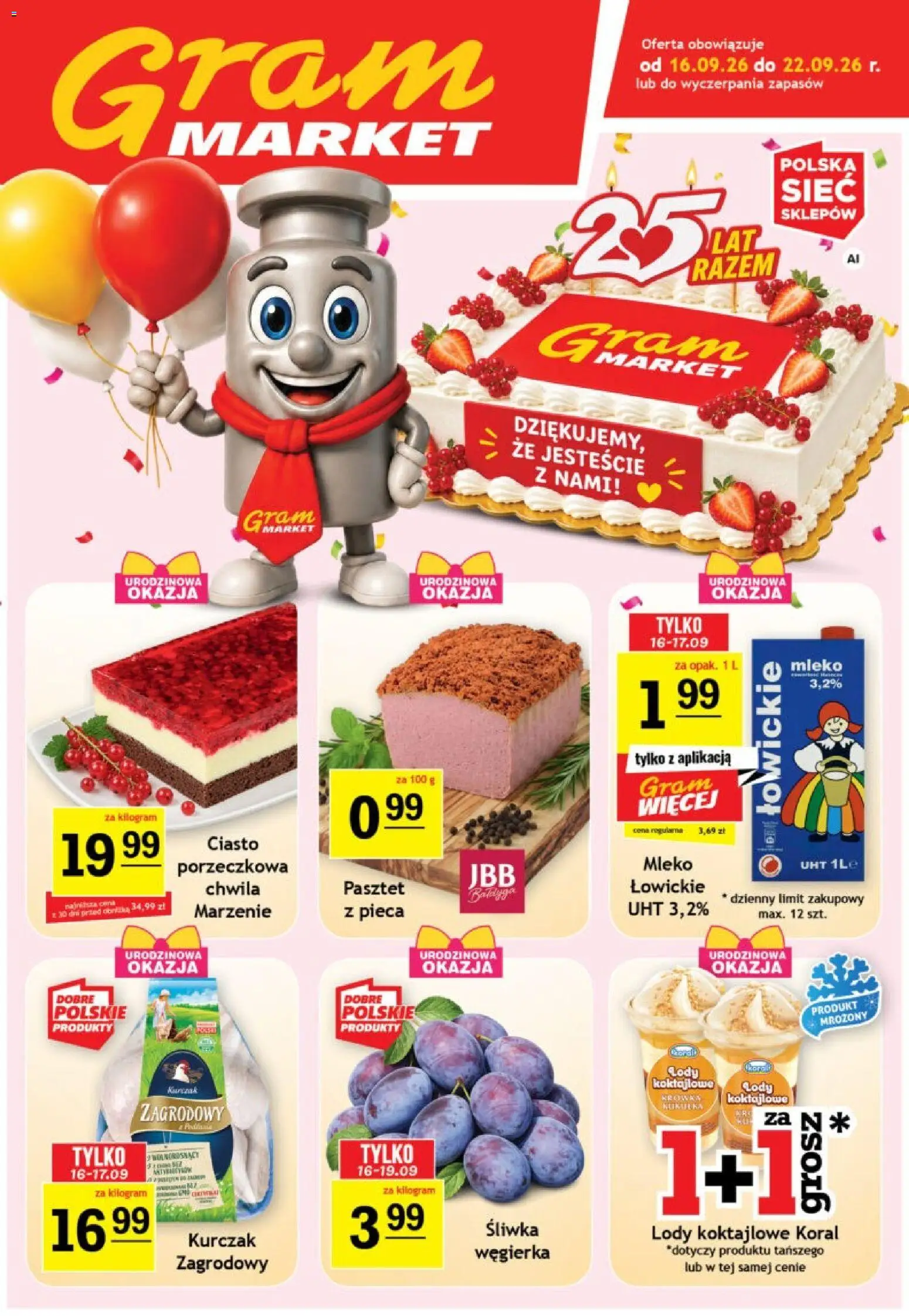 Gram Market gazetka od 16.09.2026 | Strona: 1 | Produkty: Ciasto, Pasztet, Mleko, Mleko UHT