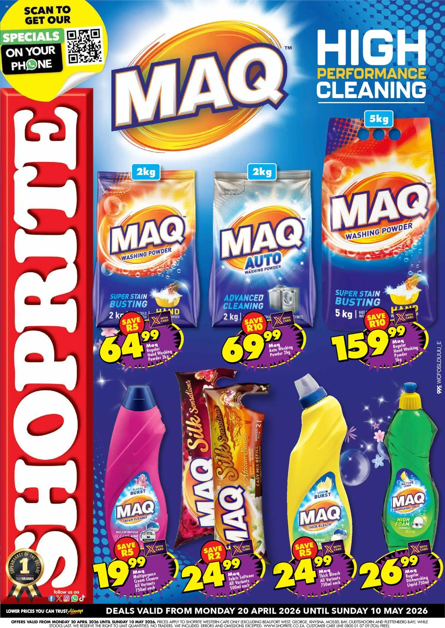 New Shoprite catalogue – valid from 20.04.2026 | Page: 1 | Products: Bleach, Cream, Foam, Dishwashing liquid