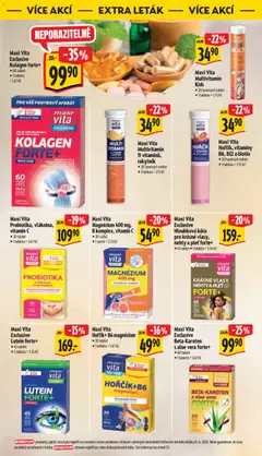 Náhled letáku Maxi Vita Probiotika, vláknina, vitamin C, 30 tablet, 1 tableta = 3,67 Kč od 01.07.2026 | Strana: 49 | Produkty: Tablet, Kolagen, Aloe vera, Sáček