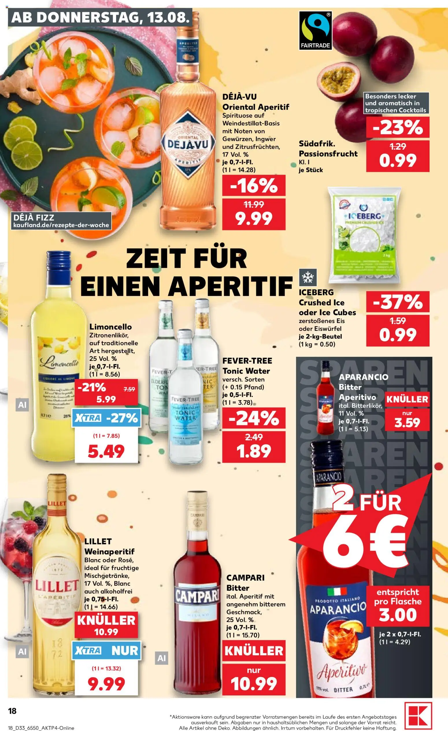 Kaufland Prospekt Kiel – gültig ab 13.08.2026 | Seite: 18 | Produkte: Campari, Lillet, Limoncello, Eis