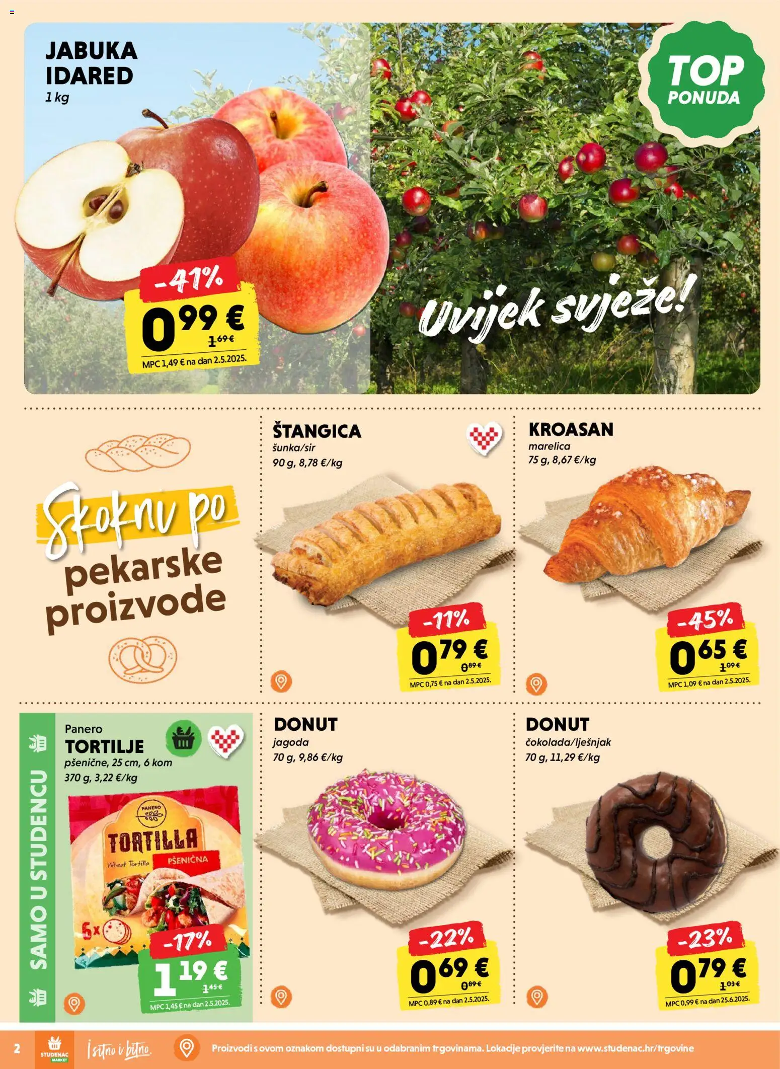 Studenac katalog | vrijedi od 28.10.2026 | Stranica: 2 | Proizvodi: Kroasan, Tortilje, Jabuka