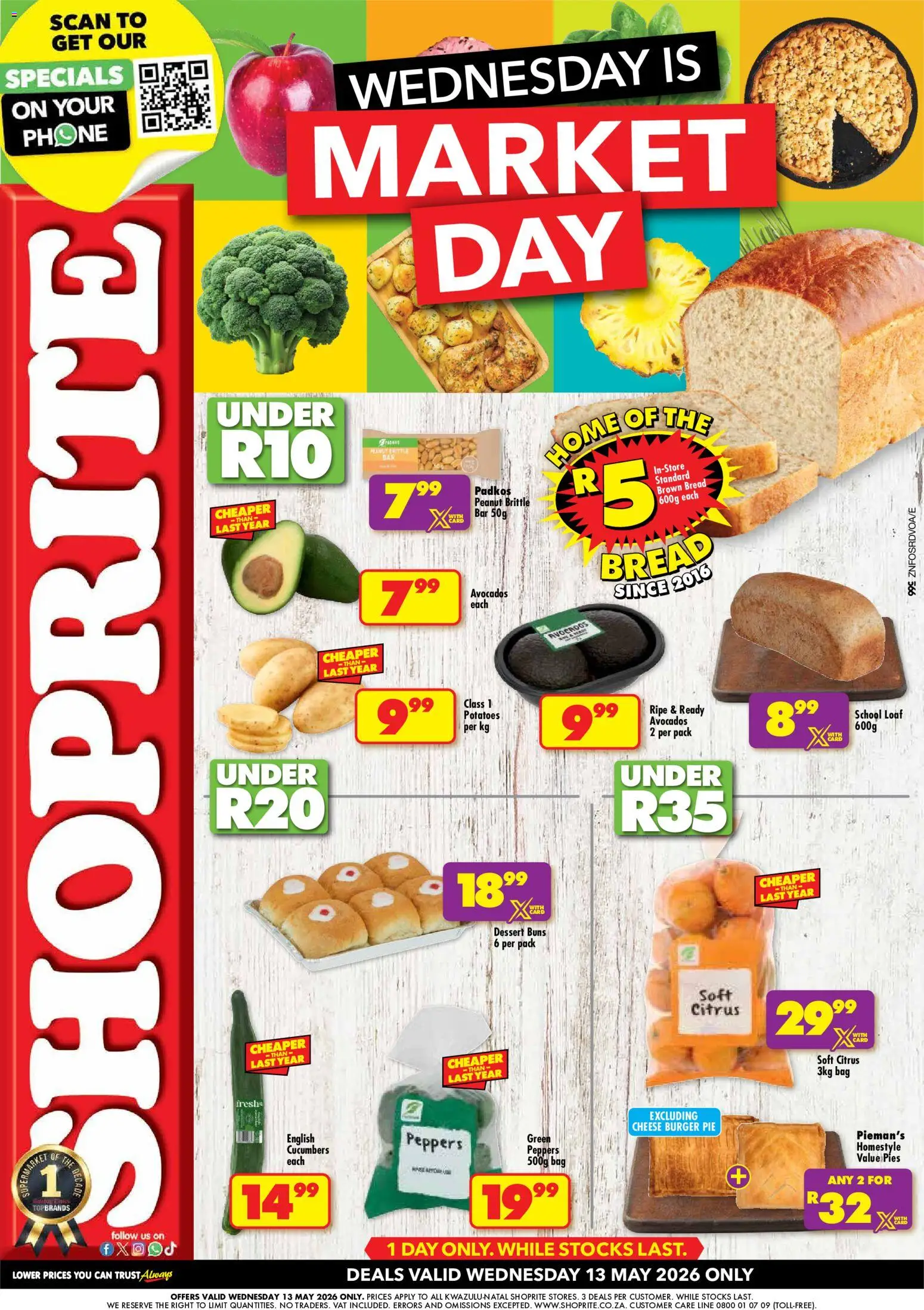 New Shoprite catalogue – valid from 13.05.2026 | Page: 1 | Products: Bag, Cheese, Cucumbers, Avocados