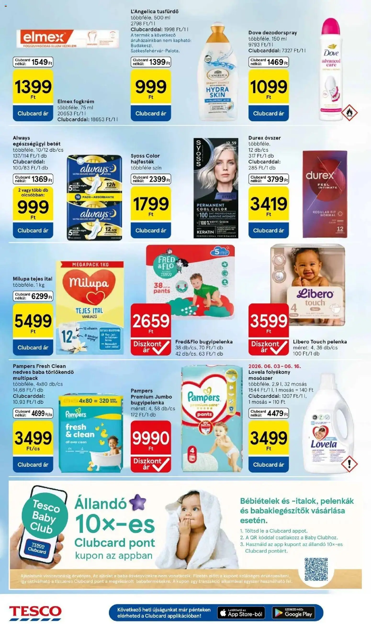 Tesco akciós ujság - amely érvényes a következő dátumtól: 10.06.2026 | Oldal: 10 | Termékek: Pampers, Törlőkendő, Óvszer, Fogkrém