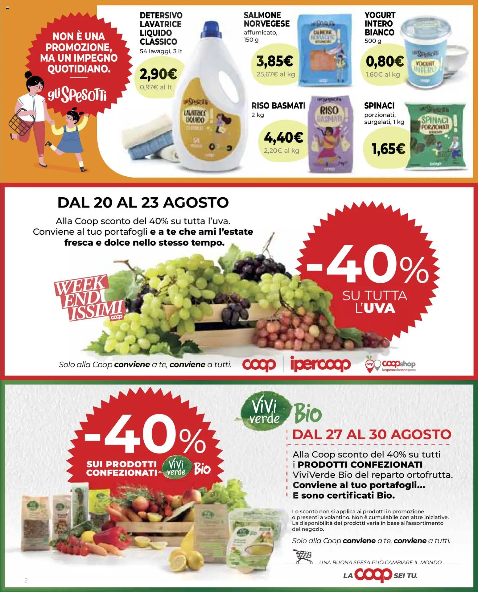 Volantino COOP del 20/08/2026 | Pagina: 2 | Prodotti: Yogurt, Salmone, Tè, Spinaci