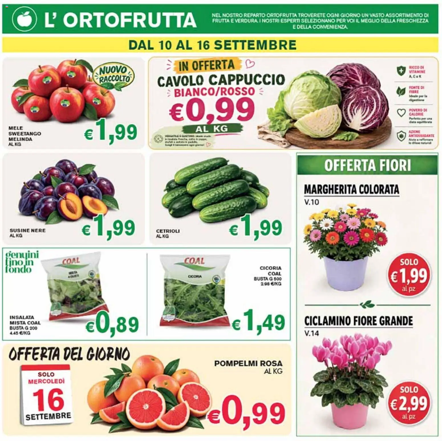 Volantino Coal del 10/09/2026 | Pagina: 2 | Prodotti: Cetrioli, Insalata, Cappuccio, Susine