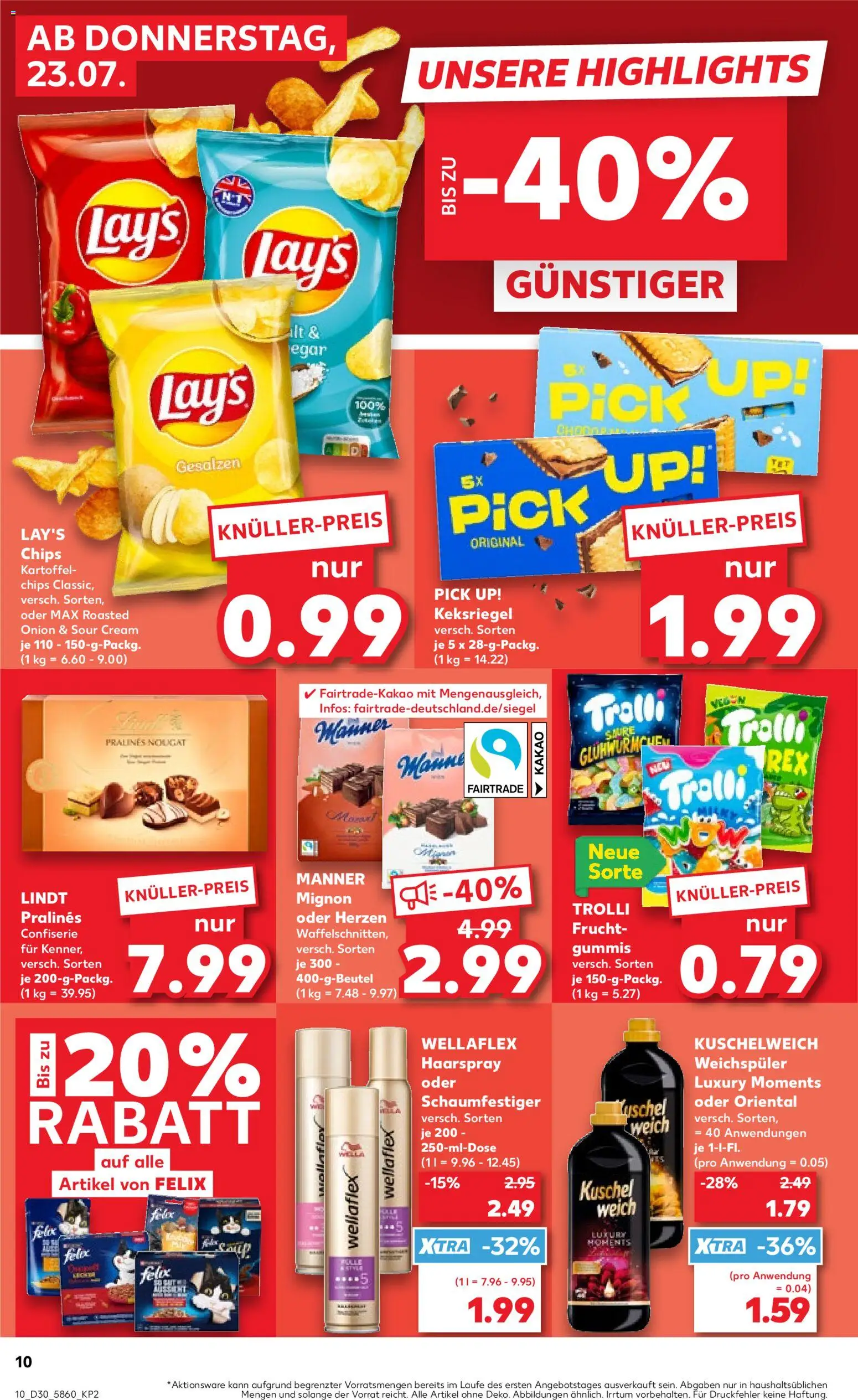 Kaufland Německo leták - Stuttgart od 23.07.2026 | Strana: 10 | Produkty: Felix, Lindt, Lay's, Kakao