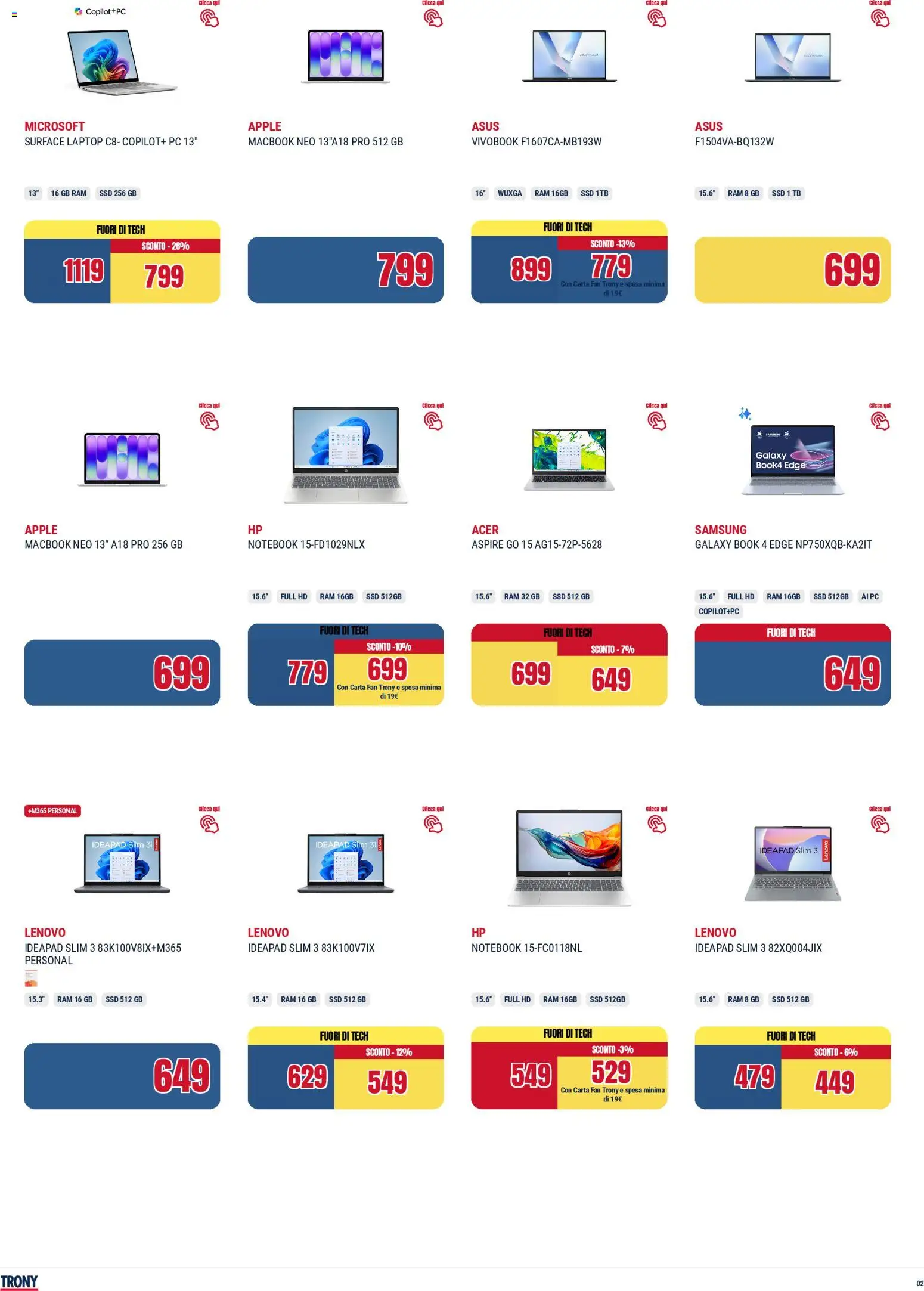 Volantino Trony del 28.04.2026 | Pagina: 2 | Prodotti: Notebook, Laptop, Macbook, Samsung