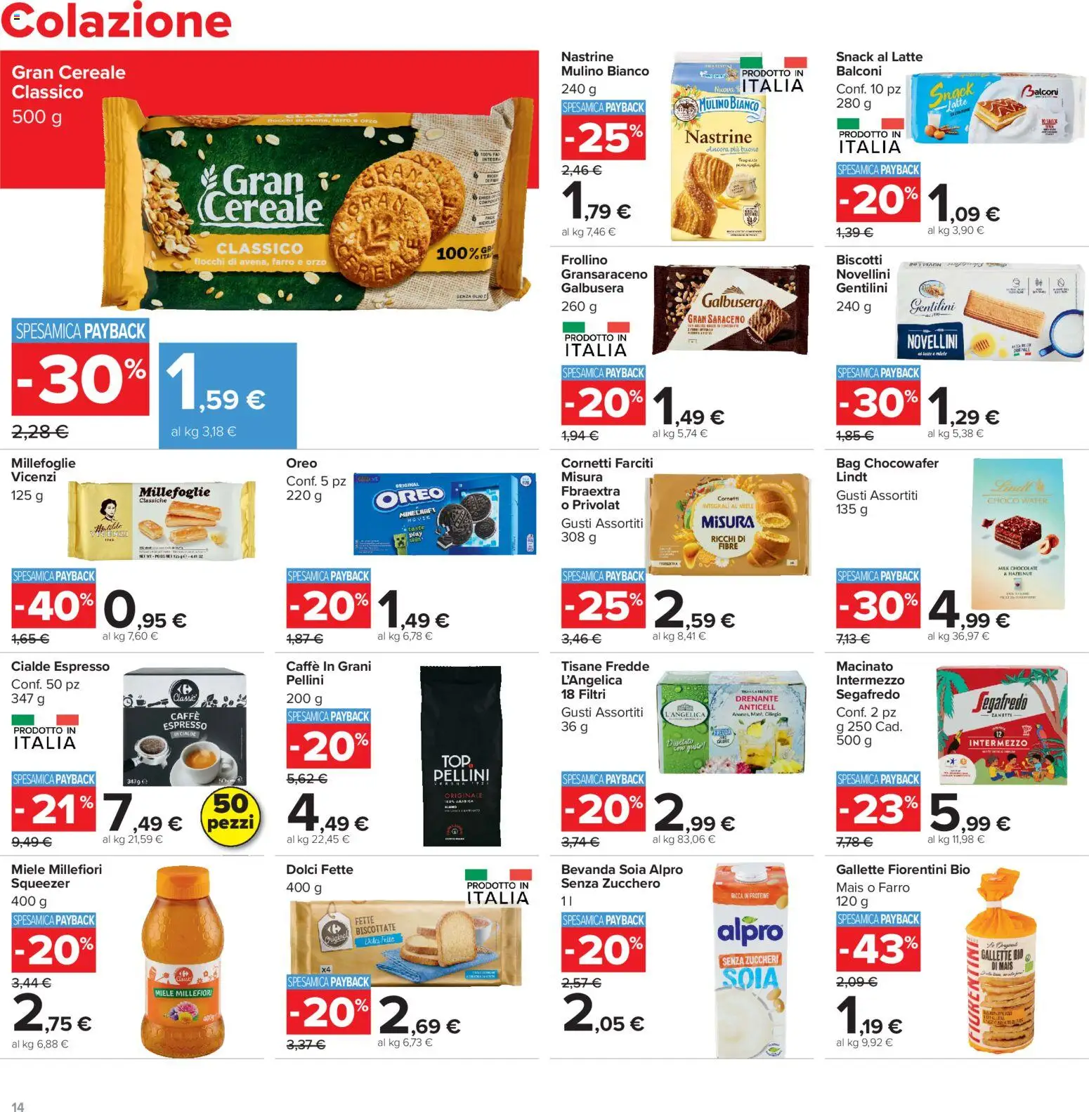 Volantino Carrefour del 06/08/2026 | Pagina: 14 | Prodotti: Biscotti, Gallette, Farro, Macinato